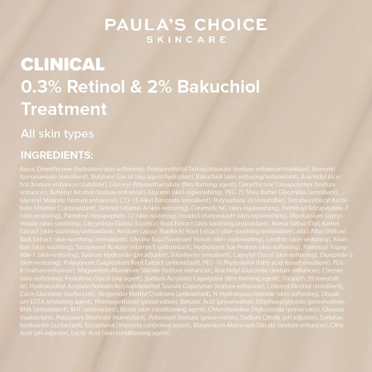 Paula's Choice CLINICAL 0,3% Retinol & 2% Bakuchiol Traitement - Visage Sérum - Anti Âge - Réduire Rides & les Taches Brunes - avec Peptides & Vitamine C - Tous Types de Peaux - 30 ml