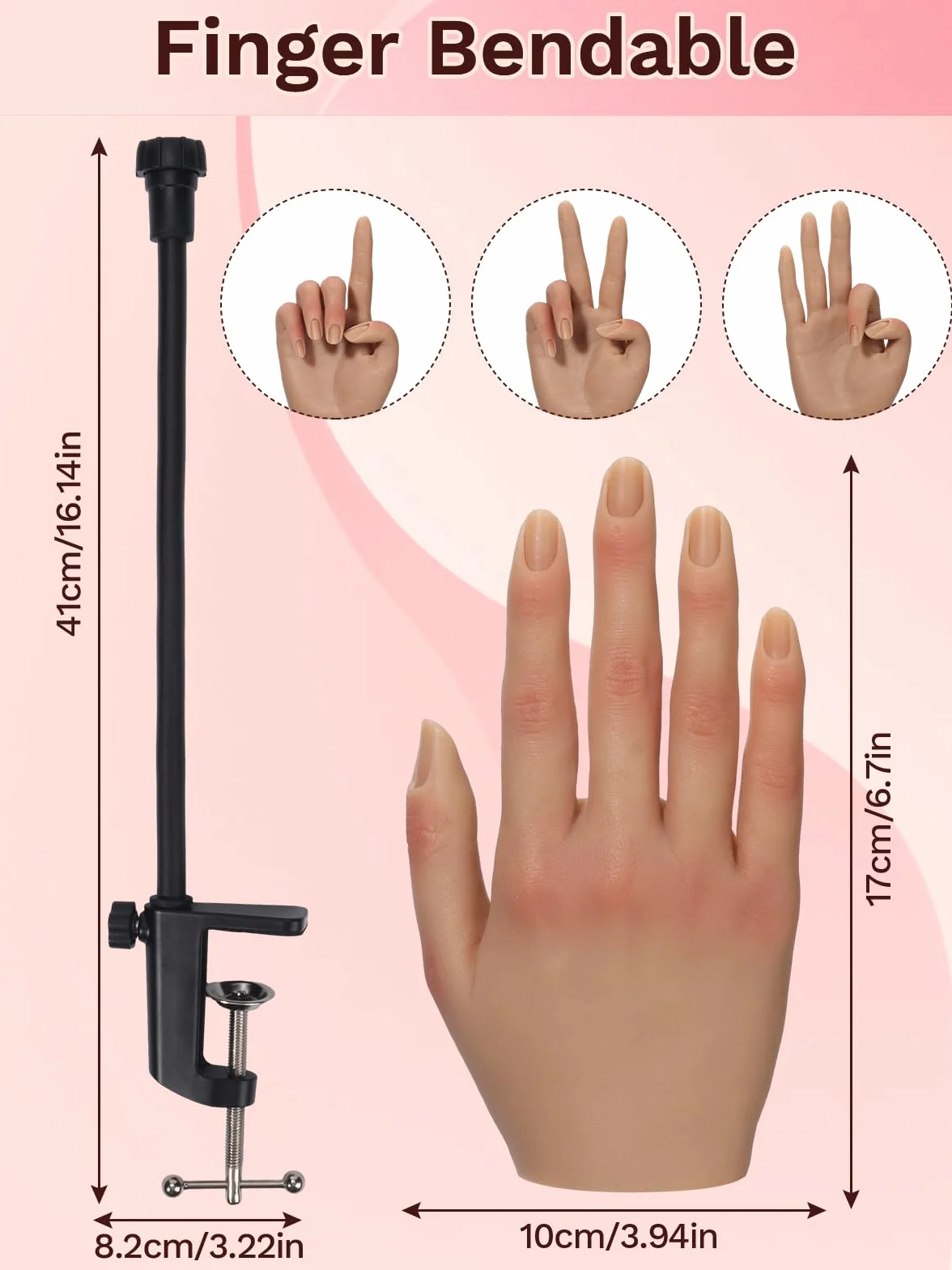 Main d'Entrainement Manucure: Ajustable Silicone Mains d Entrainement Ongles avec 240 Pièces 3XL Clair Faux Ongles - Flexible Faux Ongle Main Entrainement pour Domicile - Nature