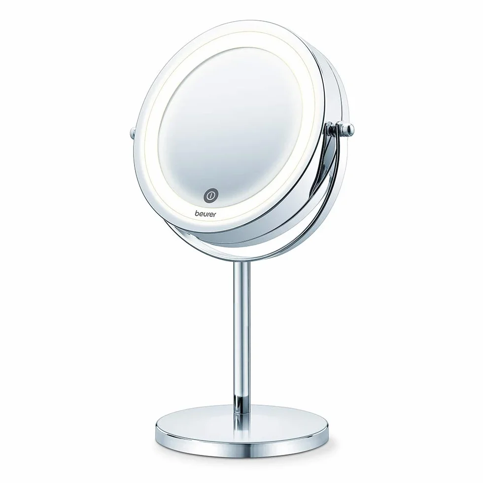 Beurer BS 55 Miroir cosmétique éclairé et chromé de haute qualité, lumière LED claire avec variateur, grossissement normal et 7x