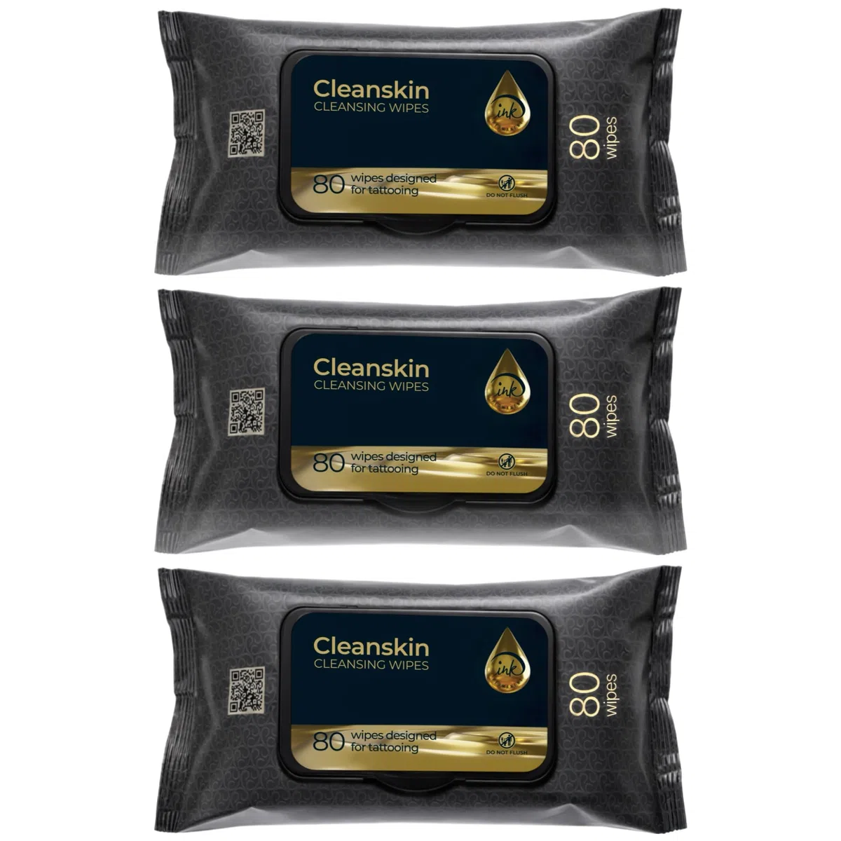 CleanSkin Lingettes Nettoyantes Savon Vert Tatouage 80 Pièces Pack de 3 Sans Alcool Sans Parfum