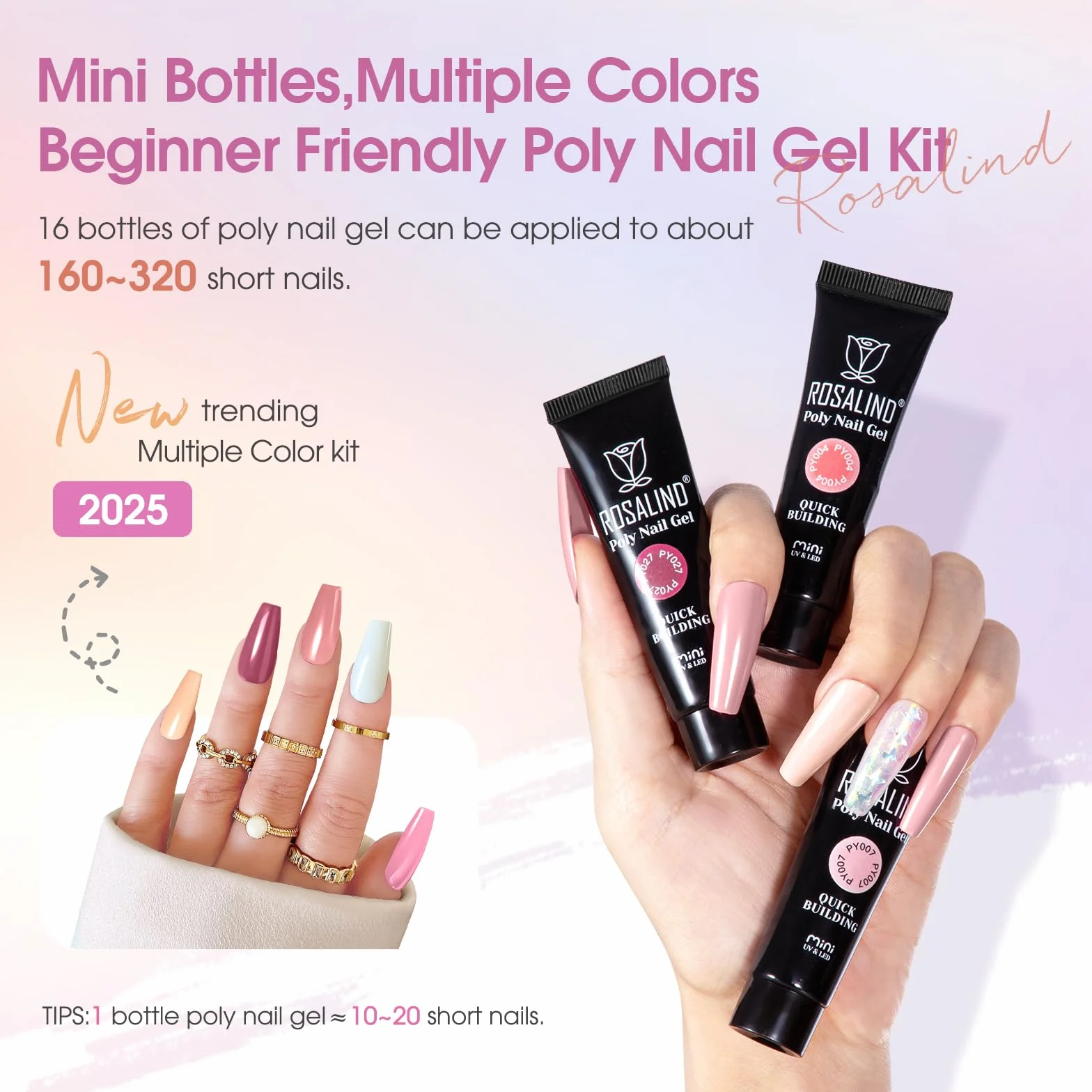 ROSALIND Acrygel Kit 16 Couleurs 10 ml UV Lampe pour Extension d'Ongle