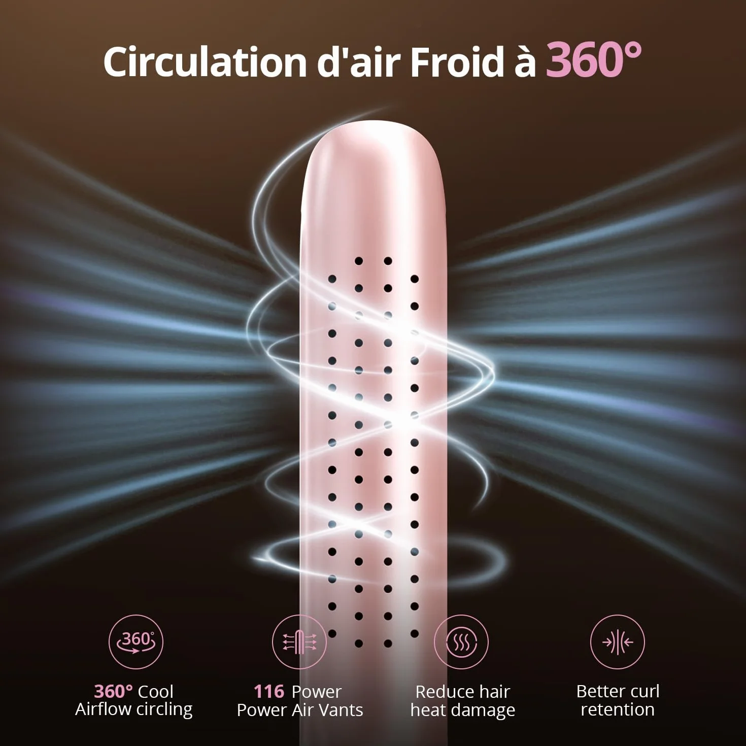 CrazyMar Lisseur à Air Froid et Boucleur Ionique 2-en-1 9 Températures 110℃-230℃ pour Cheveux Bouclés Lisses Appareil de Coiffure Rose