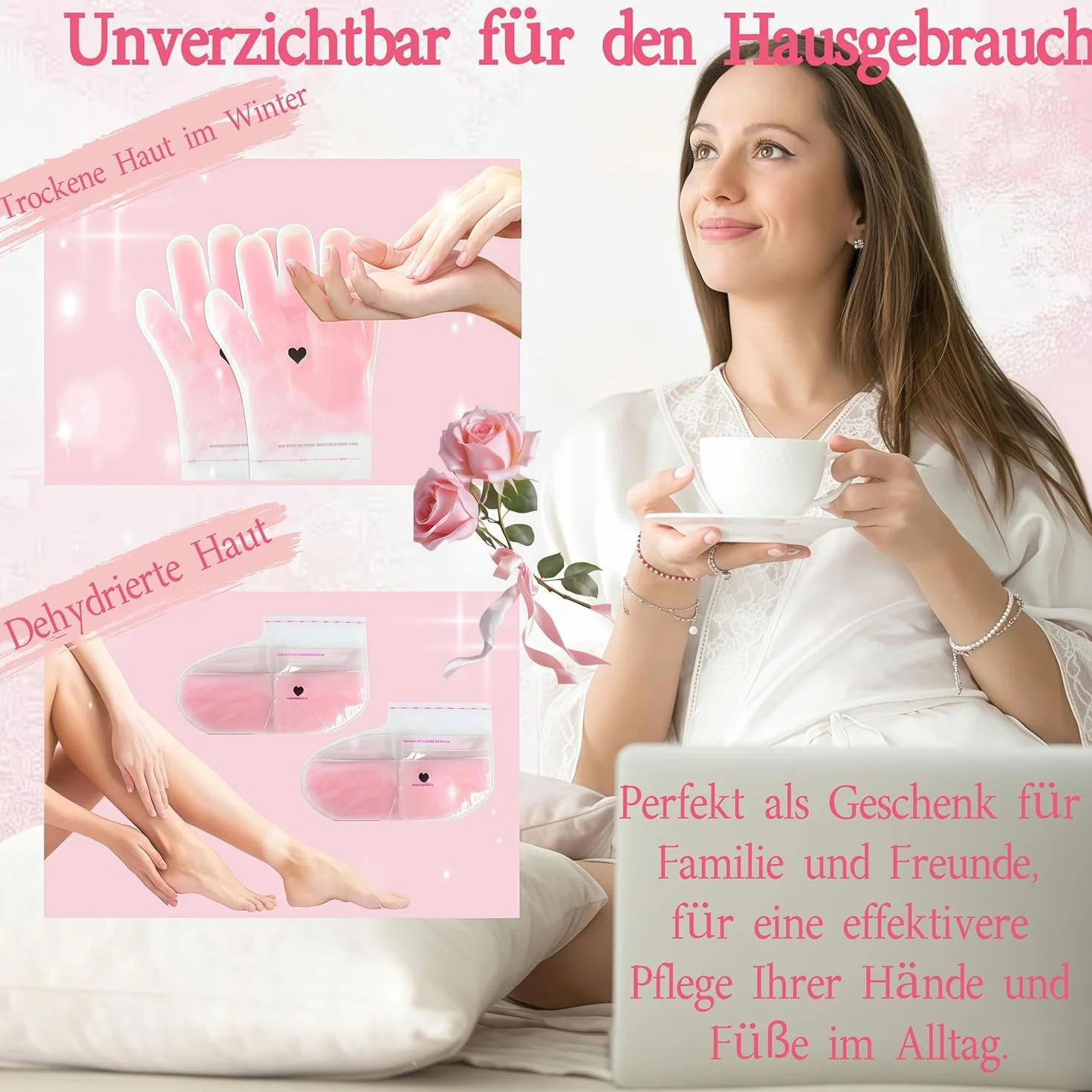 Lot de 4 gants en cire de paraffine et couvre-pieds pour l'automne - Chaussettes hydratantes pour les mains et les pieds - Spa à la maison - Apaise et répare la peau après un bain de soleil