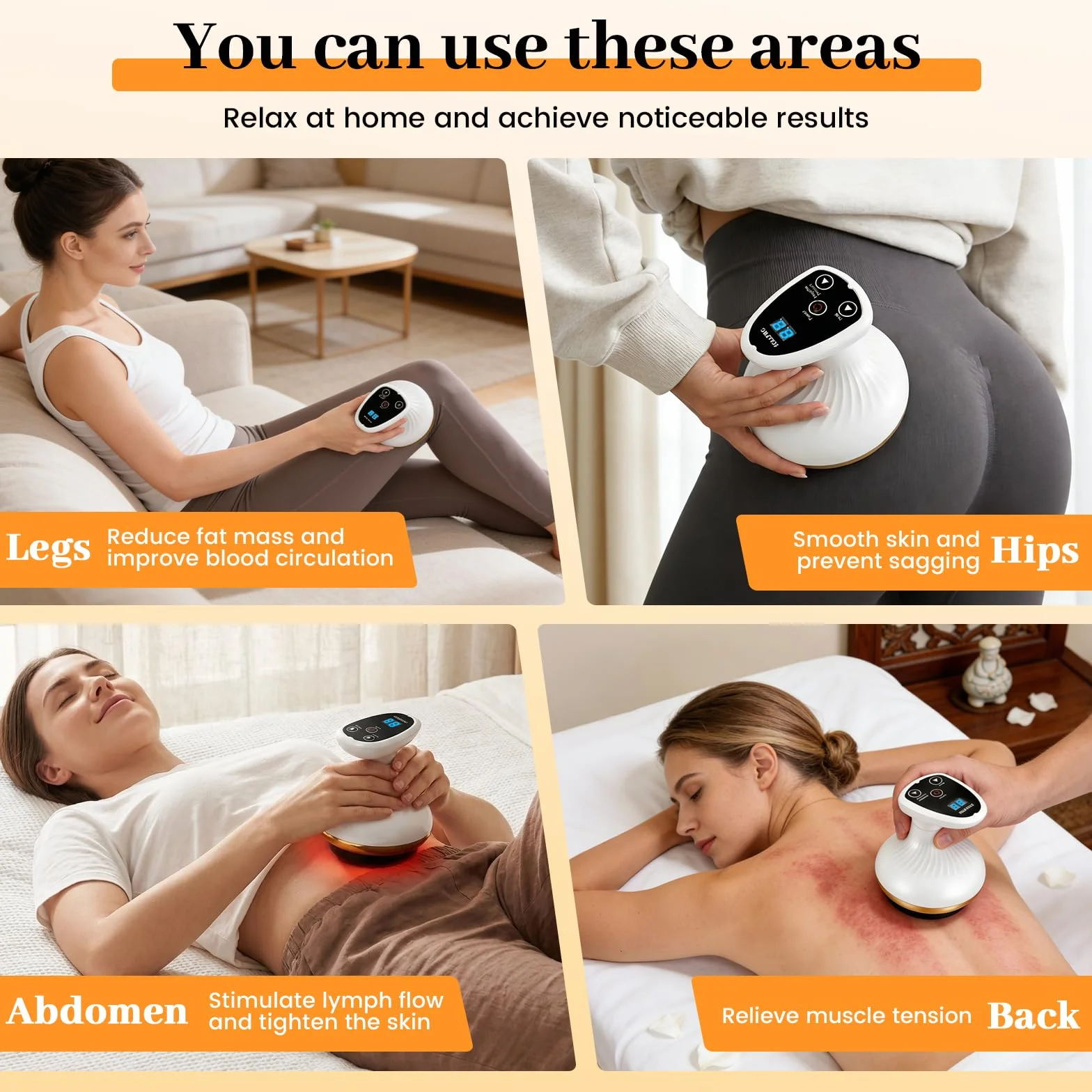 Vacuvia Cellulite Masseur 4 en 1 – Appareil de massage sous vide avec 9 niveaux de chaleur et rechargeable de type C, Gua Sha électrique avec 40 picots et 10 aimants pour une peau plus ferme et une