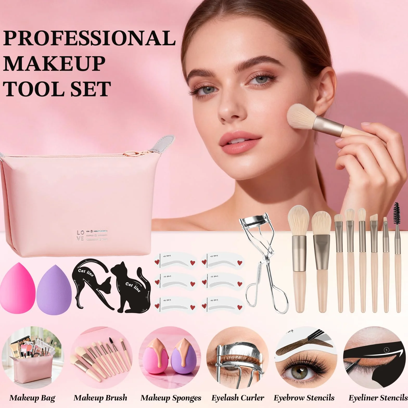 Coffret Maquillage Femme Kit Complet Ombres Paupière Fond de Teint Correcteur Blush Rouge à Lèvre Mascara Eyeliner Pinceaux