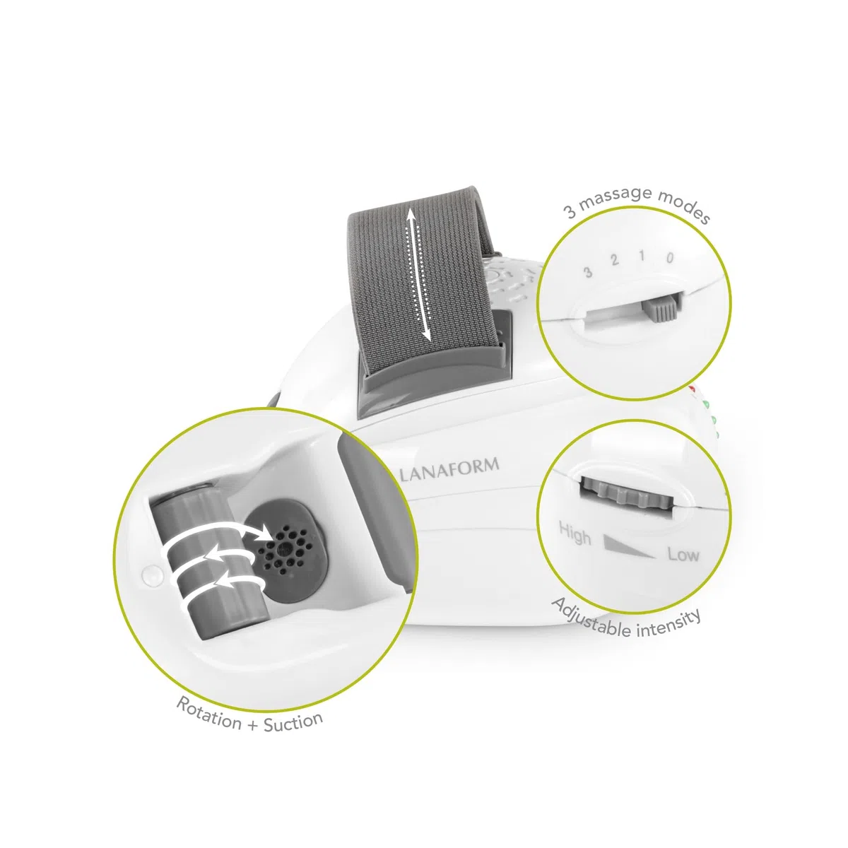 LANAFORM - Skin Mass Gris - Appareil Anti Cellulite Palper Rouler - Masseur Électrique Corps - Traitement Capitons - Raffermissant Peau Circulation Lymphatique - Aspiration - Rouleaux Vibrants