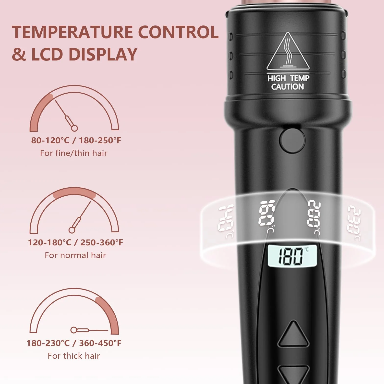 6 en 1 Fer à Boucler Cheveux en Céramique Chauffage Rapide Fer à Friser avec LCD Écran Température Réglable Ensemble de Grandes et Petites Boucles et Gant Anti-brûlure