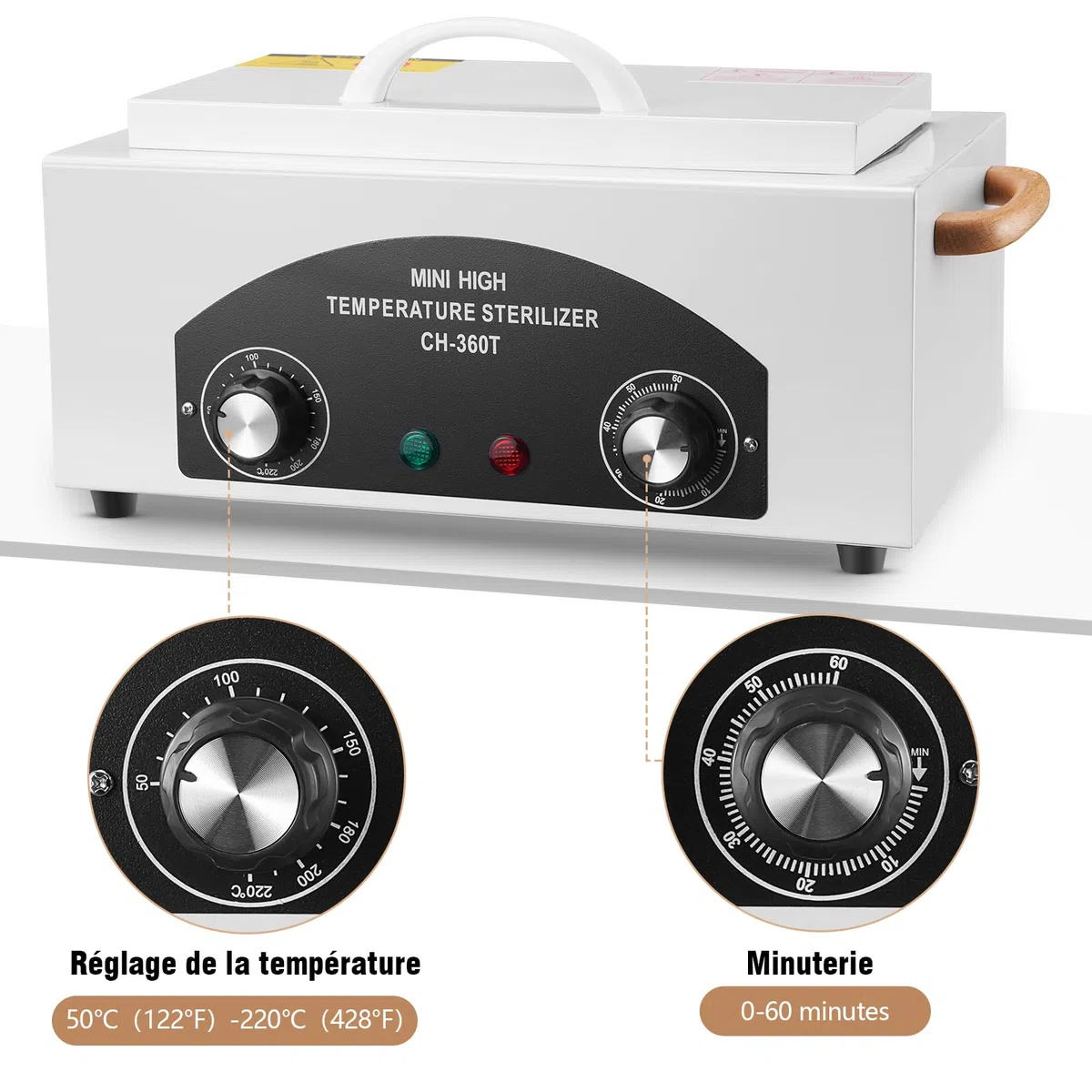 Machine d'autoclave de stérilisateur à haute température 300W stérilisateur d'outil à ongles stérilisateur à chaleur sèche 1.5L équipement de salon pour outils métalliques avec poignée