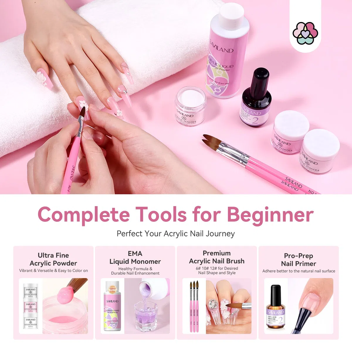 SAVILAND Kit Ongle Acrylique Complet En Gel Avec Lampe UV 180w Ponceuse pour Ongles Poudre Acrylique Base Top Coat Poudre Pour Beaucoup de décoration manucure Kit de Manucure Débutant