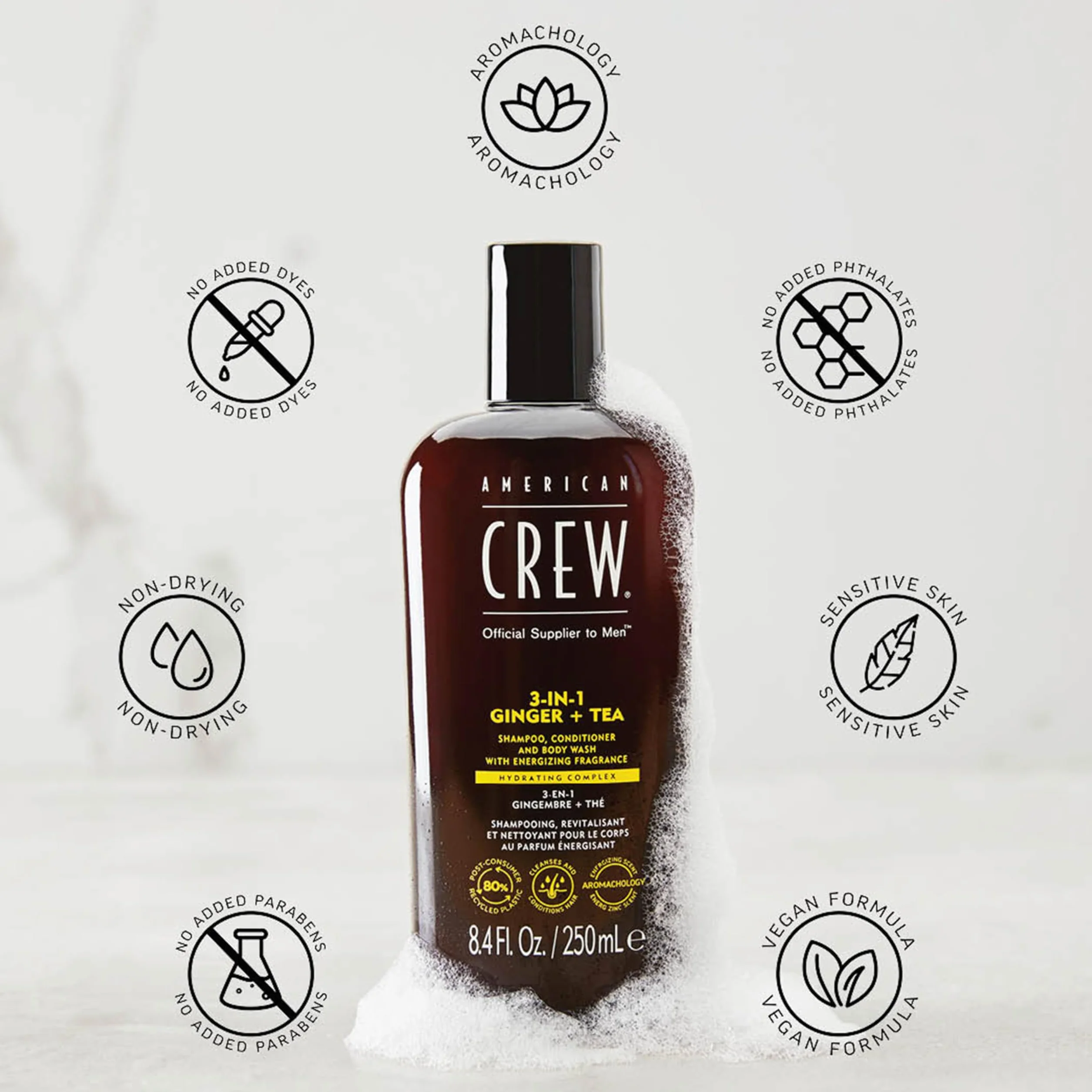 American Crew Shampoing 3 en 1 Shampooing Après-Shampoing Gel Douche Cheveux Corps 1L