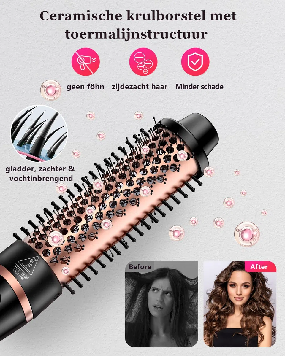 5 en 1 Fer à Boucler, Set Baguette de Bouclage avec Brosse Thermique et 4 Baguiers de Bouclage Céramique Interchangeables (0.35"-1.25'') Chauffage Rapide Double Tension Boucleur de Cheveux pour Femmes