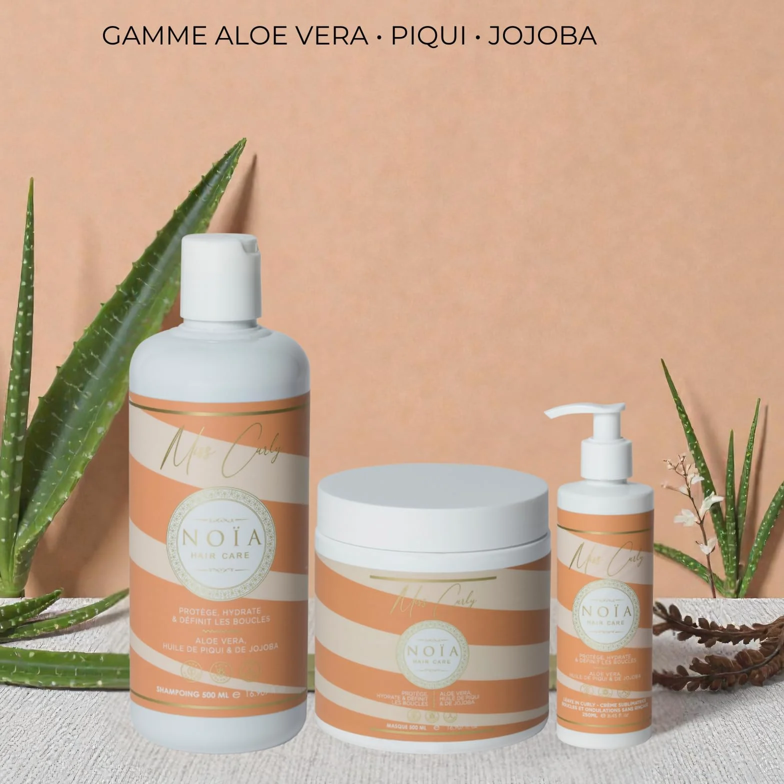 NOÏA HAIR Coffret Trio Professionnel CURLY Shampoing Masque Sérum 500ml 250ml Cheveux Bouclés Frisés Crépus