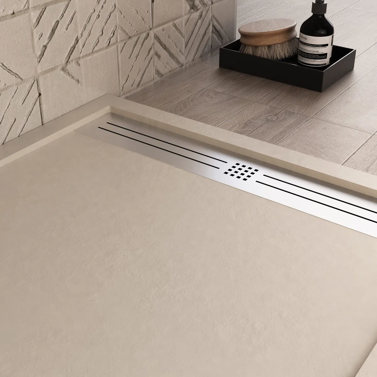 Receveur de douche en résine marbre crème effet pierre-ciment RELAX 90 x 110