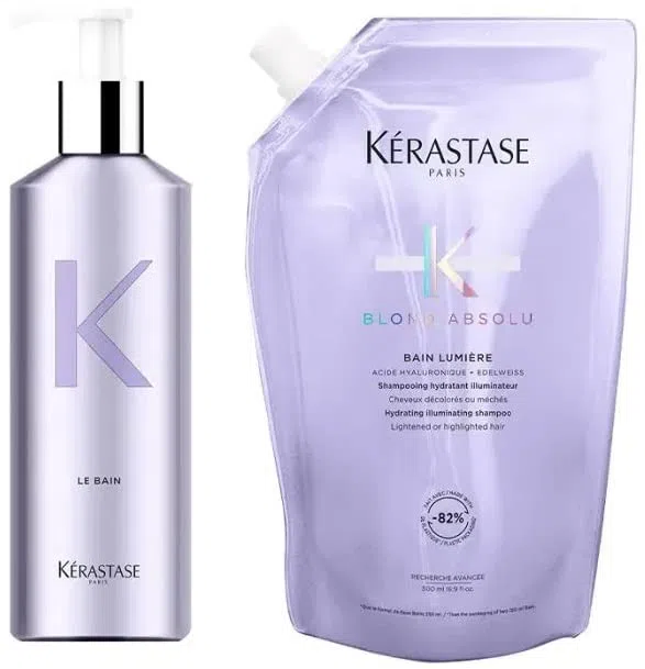 KERASTASE Blond Absolu Bain Lumière Pochette de recharge et flacon rechargeable, 500 ml, soin des cheveux