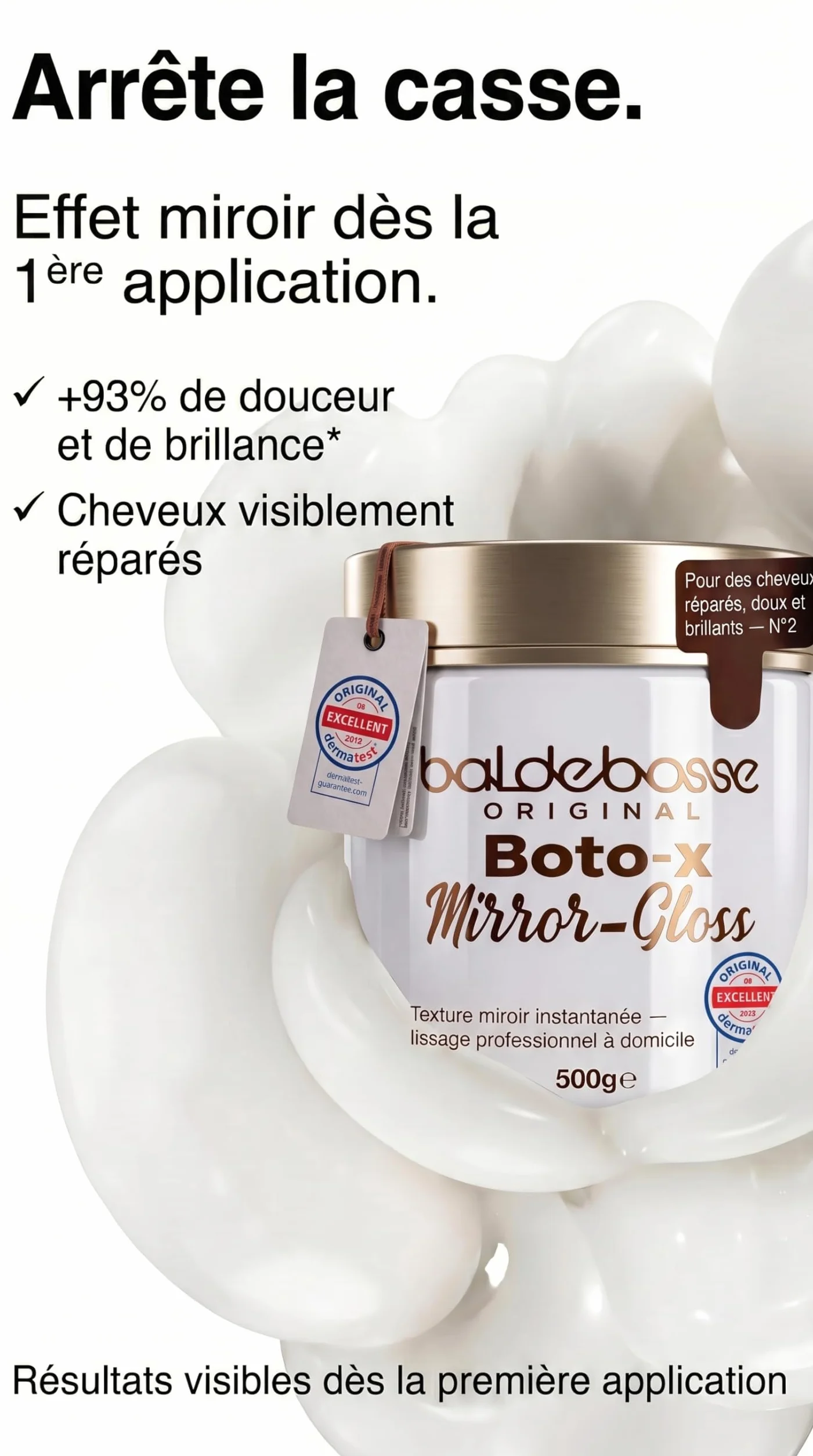 Masque Cheveux Mirror Gloss Boto-x Capillaire Professionnel Soin Réparateur Intense pour Cheveux Secs et Abîmés Lissage Brillance Miroir