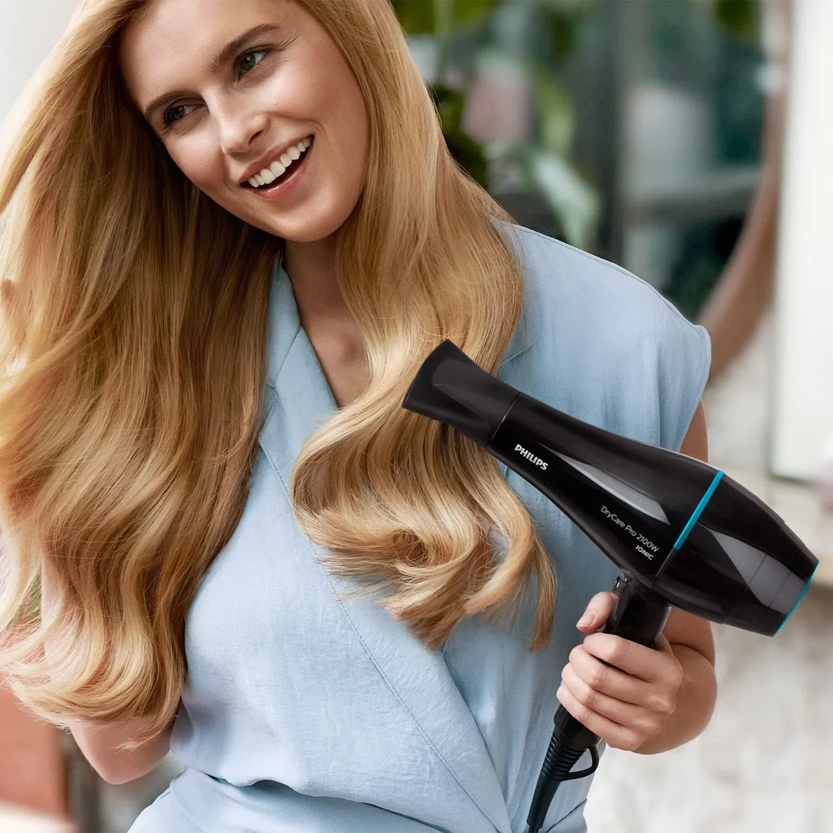 Philips Sèche-cheveux professionnel 2100 W ThermoProtect moteur AC soin ionique 6 vitesses buse 9 mm noir turquoise BHD272/00