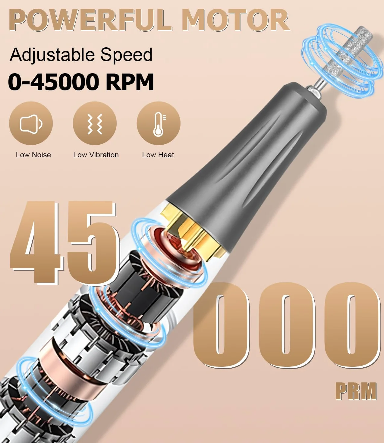 45,000RPM Ponceuse pour Ongles Professionnelle, Lime A Ongle Electrique, Ponceuse Ongles Set, Ensemble d’accessoires Kit avec Manucure Pédicure, pour Salon, Usage Maison