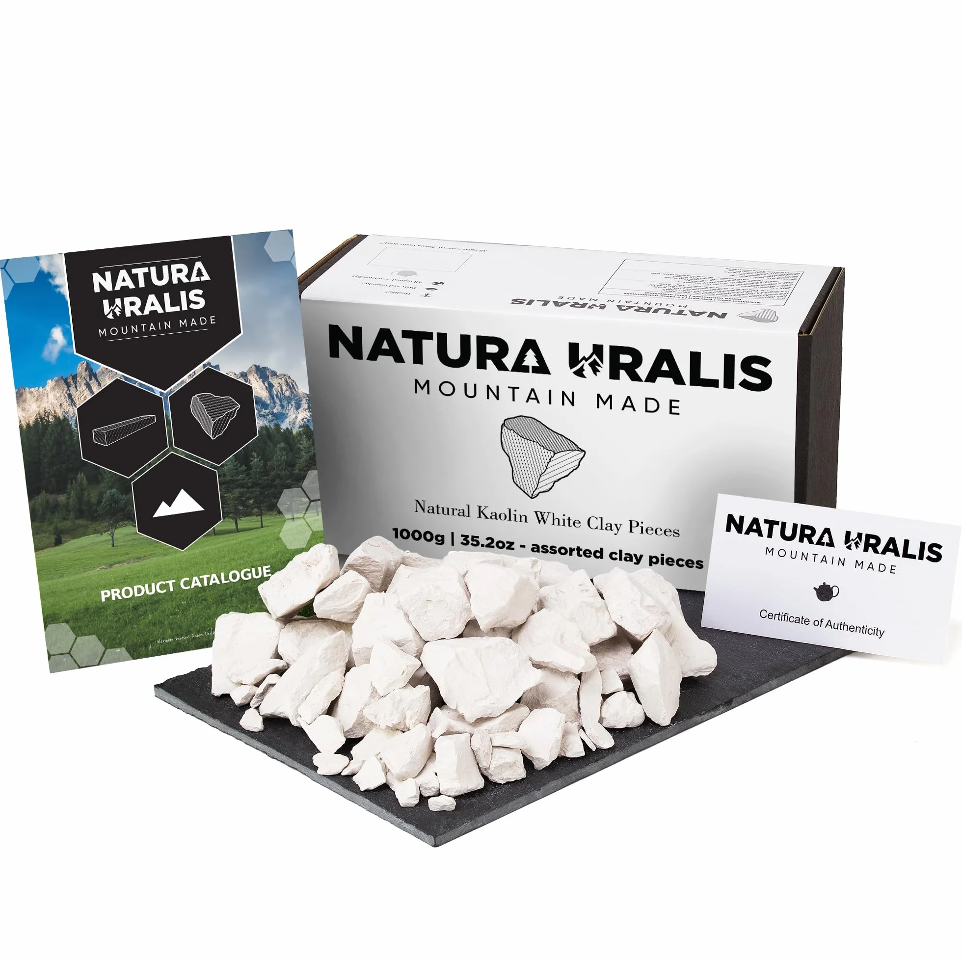 Natura Uralis Argile Blanche Kaolin 1000g Naturelle Blanc Pur à Blanc Cassé Texture Terreuse Veloutée Ferme