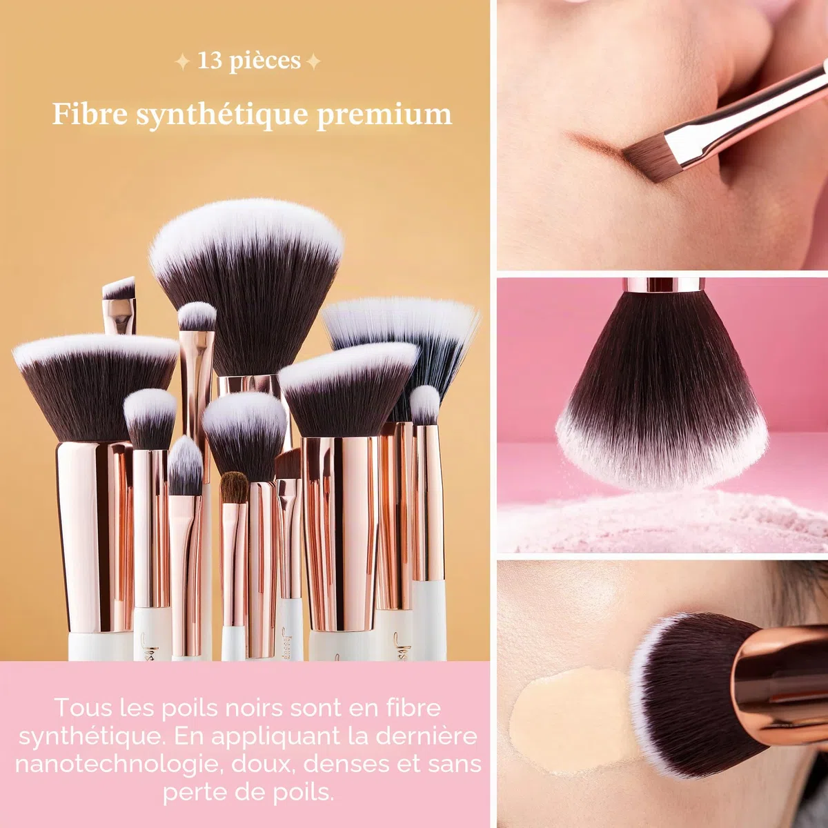 Jessup pinceaux maquillages 25 pièces kit professionnel pinceau a maquillage fond de teint poudre, fard à joues rouge lèvres brosses maquillage cheveux synthétiques naturelles Blanc/Or rose T215
