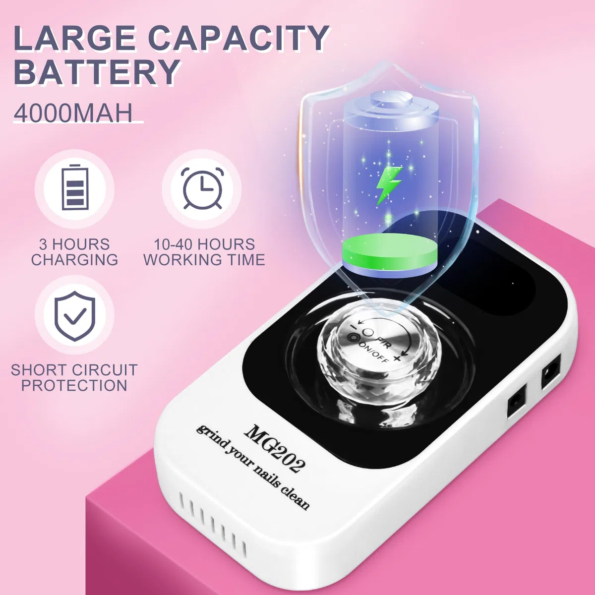 Ponceuse pour Ongles Professionnelle 40000 RPM, Urbuti 12 en 1 Lime à Ongle Electrique 4000 mAh avec Écran LCD, Vitesse Réglable, Silencieuse, Ponceuse Manucure Portable pour Salon/Maison (Blanc)