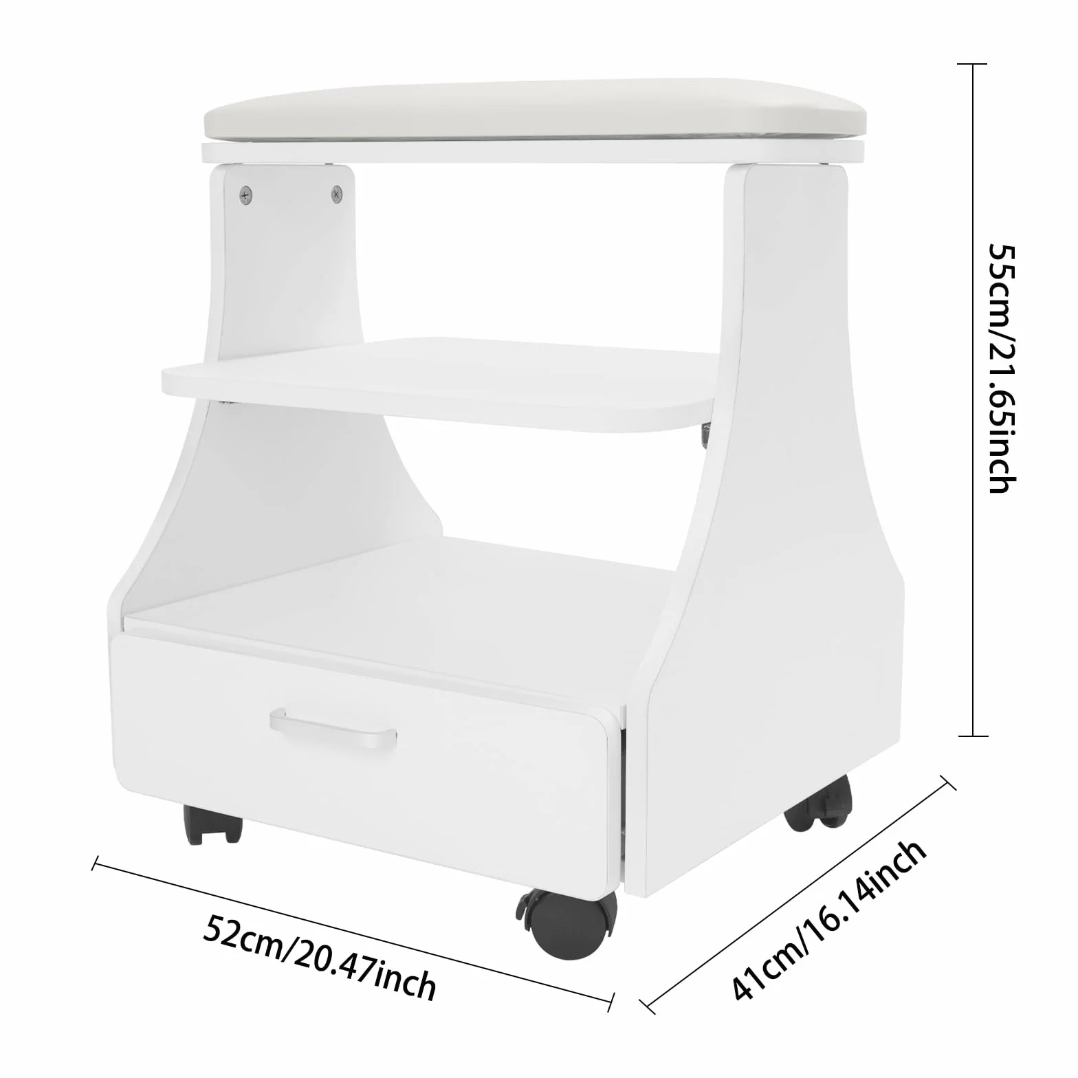 Chariot de rangement 3 niveaux pour manucure et pédicure, 50 kg, 52 x 41 x 55 cm blanc