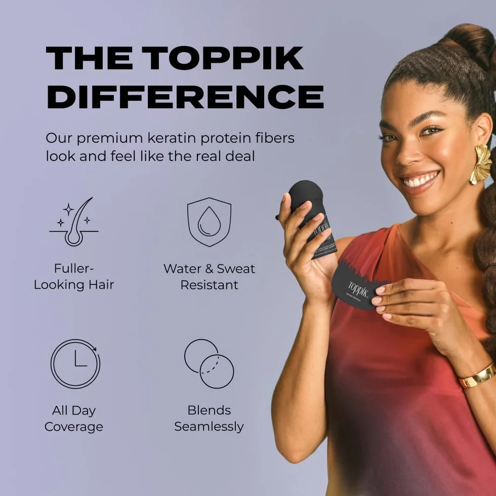 TOPPIK Fibres Capillaires Densifiantes à base de Kératine, Noir - 55g - Cheveux à l'Aspect Naturellement plus Epais – Pour densifier Racines, Ligne Frontale, Barbe, Calvitie
