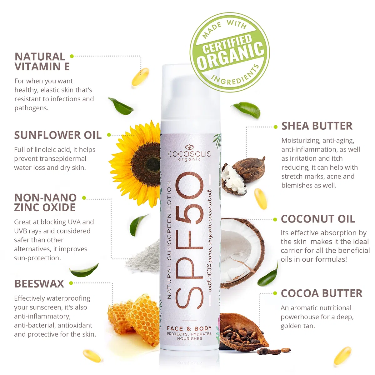COCOSOLIS Crème solaire SPF 50 hydratante et protection solaire pour tous les types de peau, aux huiles bio | Protection solaire (100 ml)