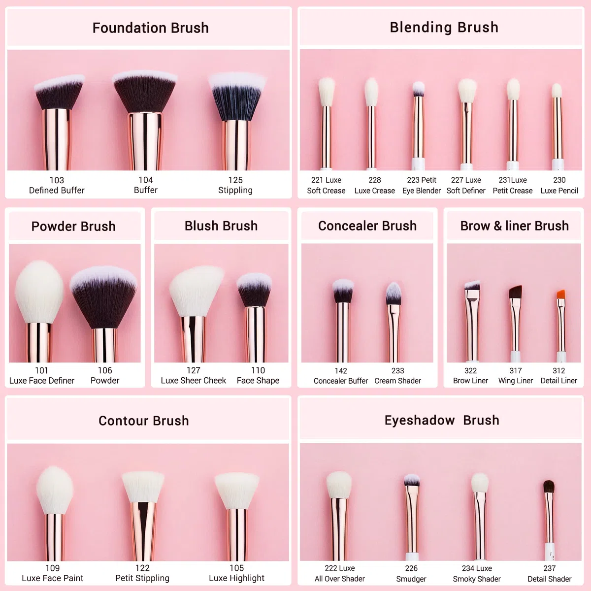 Jessup pinceaux maquillages 25 pièces kit professionnel pinceau a maquillage fond de teint poudre, fard à joues rouge lèvres brosses maquillage cheveux synthétiques naturelles Blanc/Or rose T215