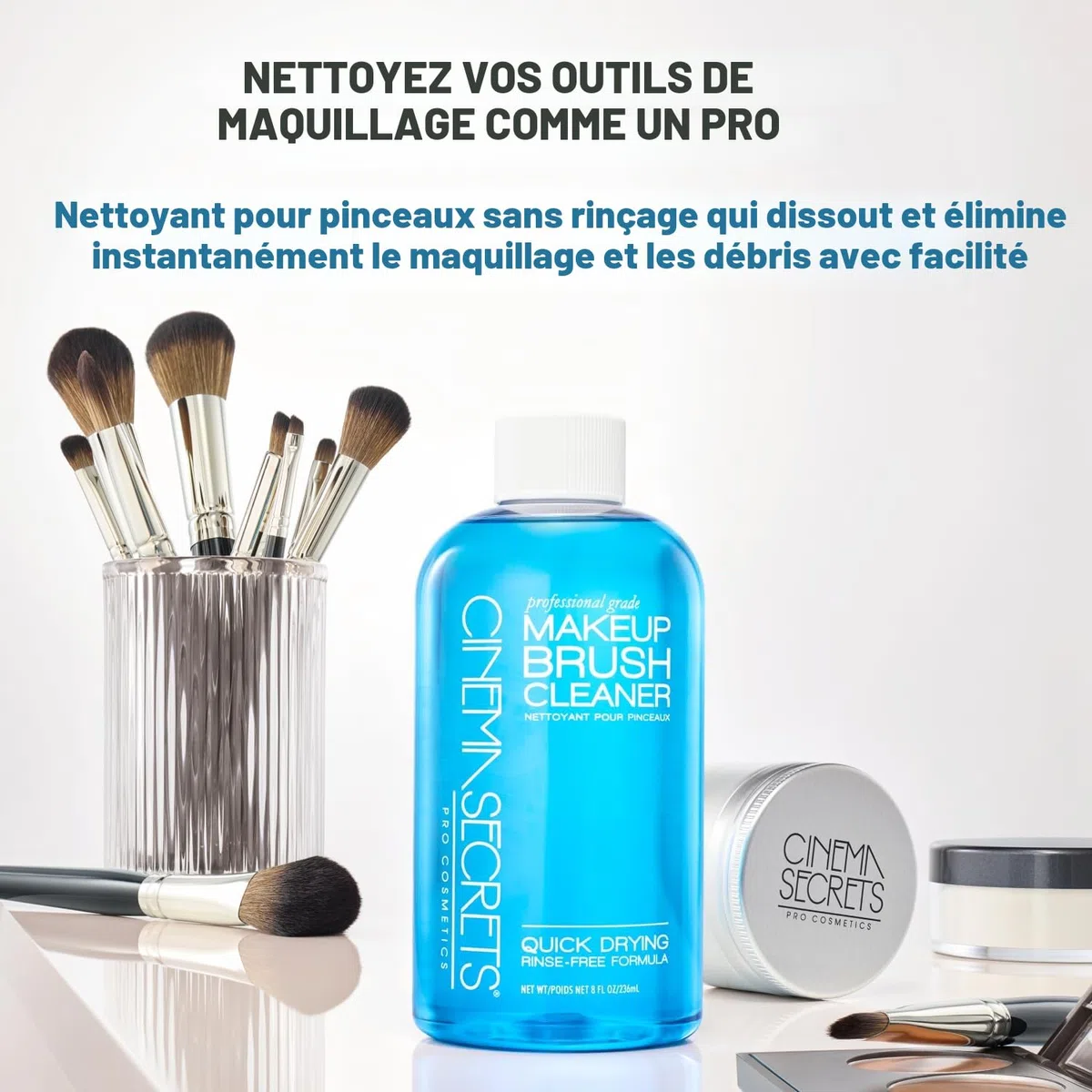 Cinema Secrets Original Blue Vanilla Solution nettoyante pour pinceaux de maquillage – Nettoyant professionnel pour pinceaux de maquillage – Séchage rapide, formule sans rinçage – Élimine le