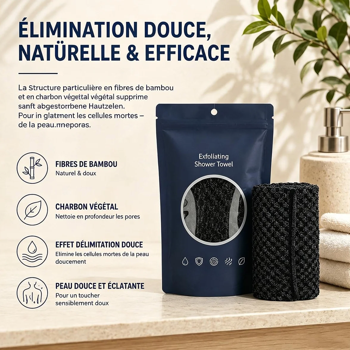 Ecovia Serviette Exfoliante Douce Corps Visage Lot 3 Couleurs Noir Rose Bleu