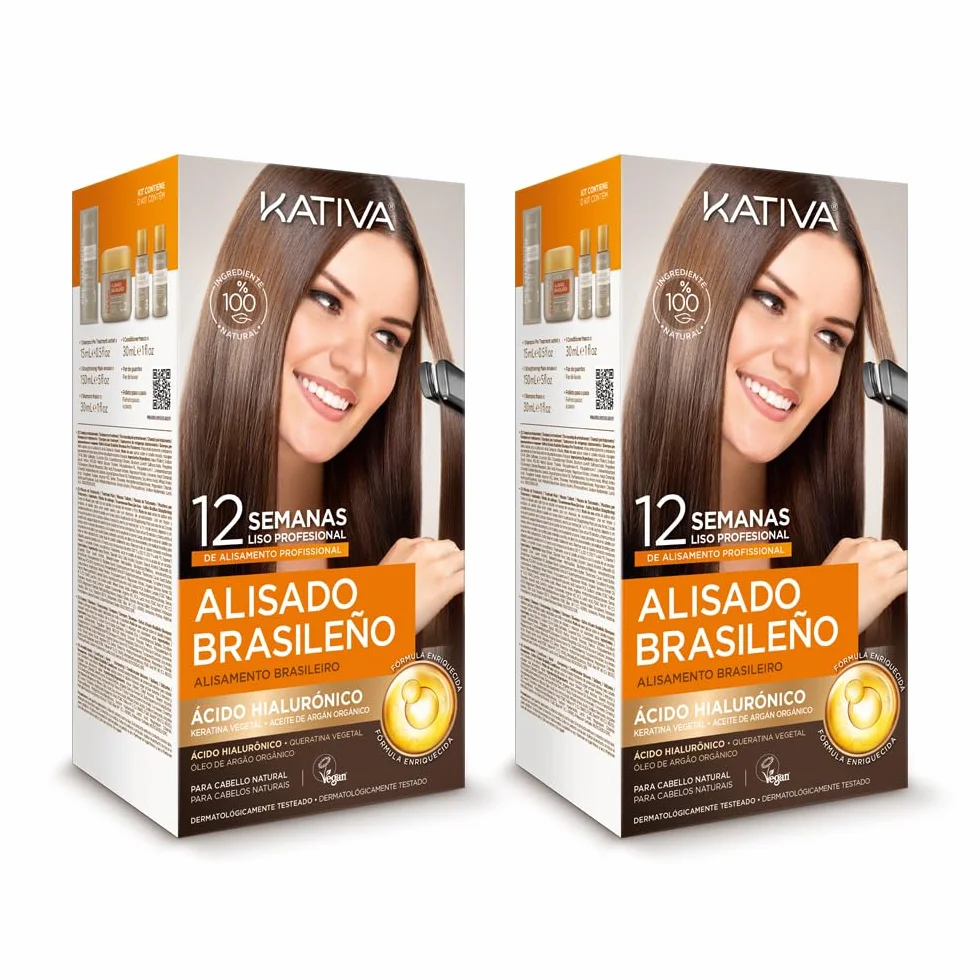 Kativa Lisseur brésilien lot de 2 – Soin lissant professionnel à l’acide hyaluronique – Lissage kératine végétalien