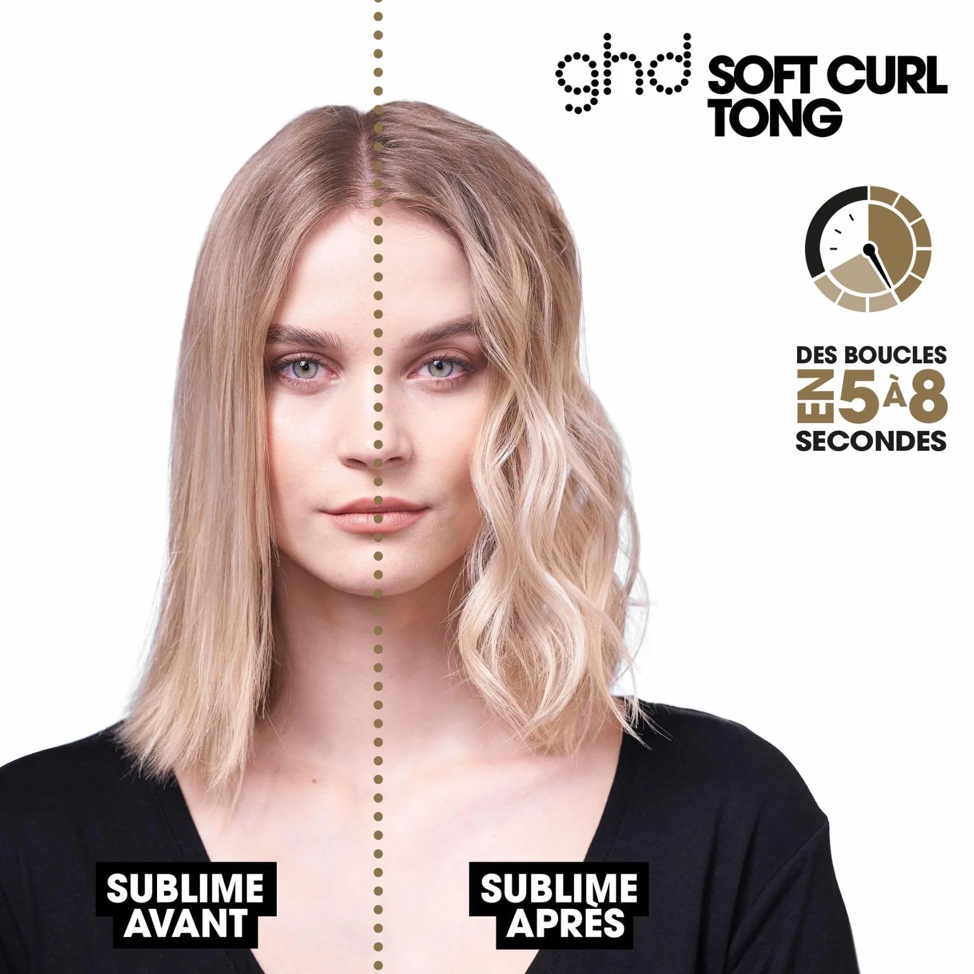 ghd - Boucleur ghd Soft Curl Tong - Boucleur professionnel (Noir) - Créez des boucles en 5 à 8 secondes pour une tenue 24H - Boucles larges et volumineuses - Idéal pour tous types de cheveux
