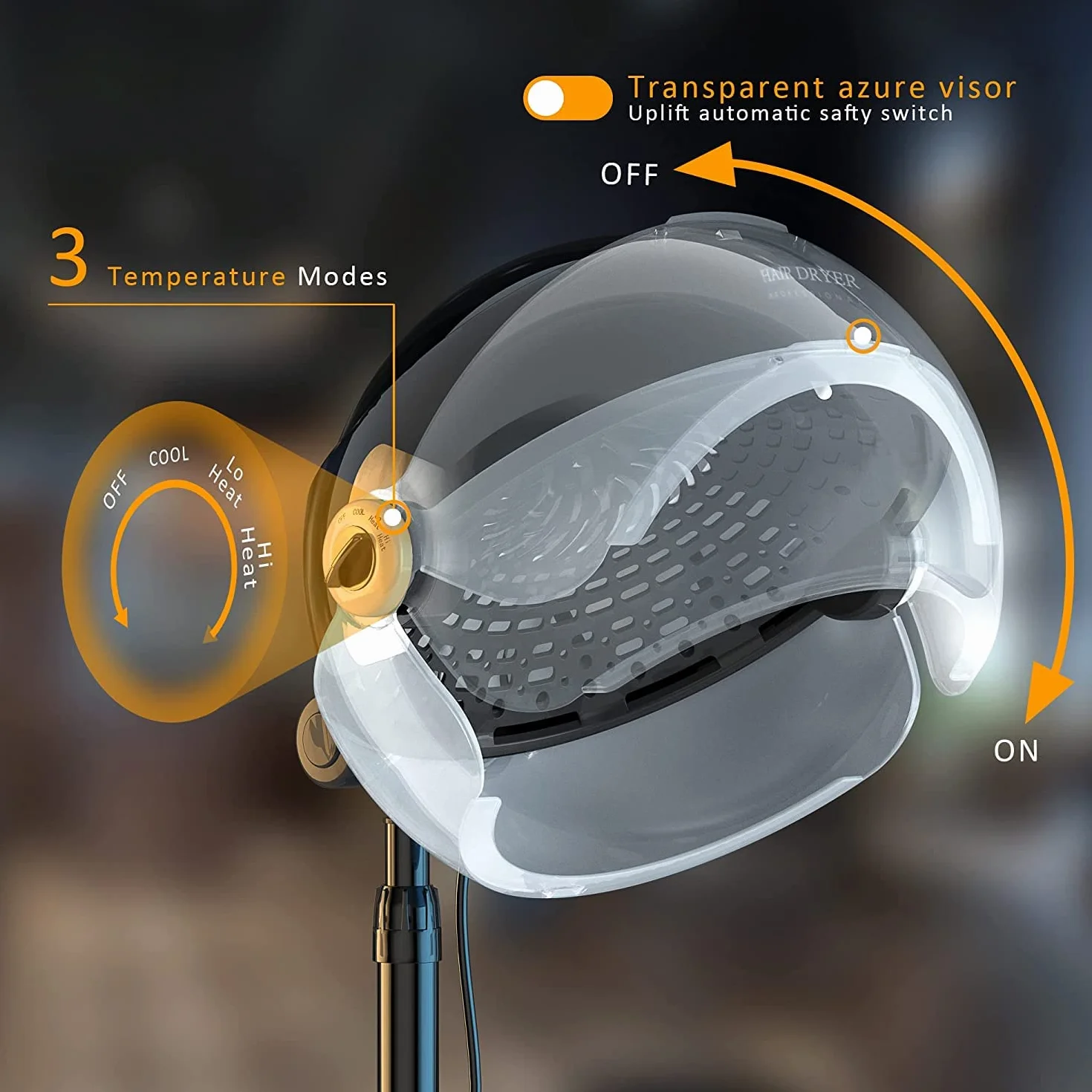 Casque Chauffant Cheveux Afro, Casque Seche Cheveux, Casque Vapeur Cheveux Pour Soin, Hair Steamer, 1650W, 3 modes de température, sèche-cheveux ion, hauteur 85-150 cm (noir)