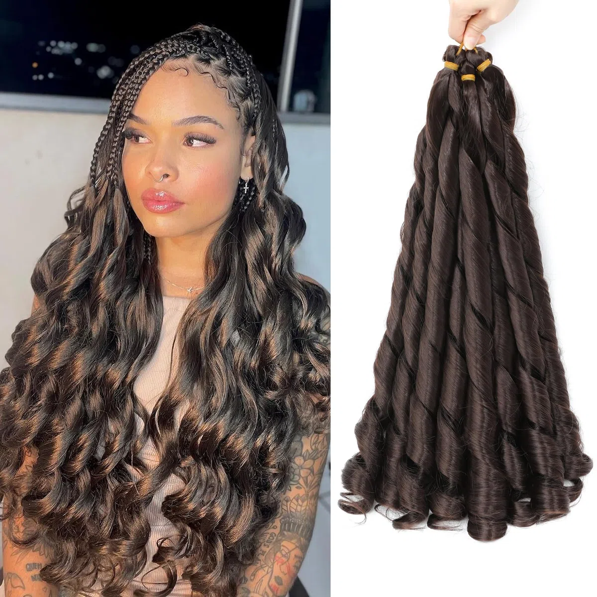 French Curly Braiding Hair for Box Braids 22 inch Loose Wave Braiding Hair Pre Stretched Bouncy Braiding Crochet Spiral Curl Synthetic Extensions for Women (4#, 22 Inch)
