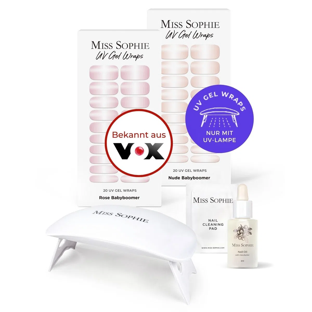 Miss Sophie Kit de démarrage UV original I Films autocollants UV pour ongles I Autocollants pour ongles en Rose Babyboomer & Nude Babyboomer I Pas d'écaillage I Longue tenue I Application rapide et