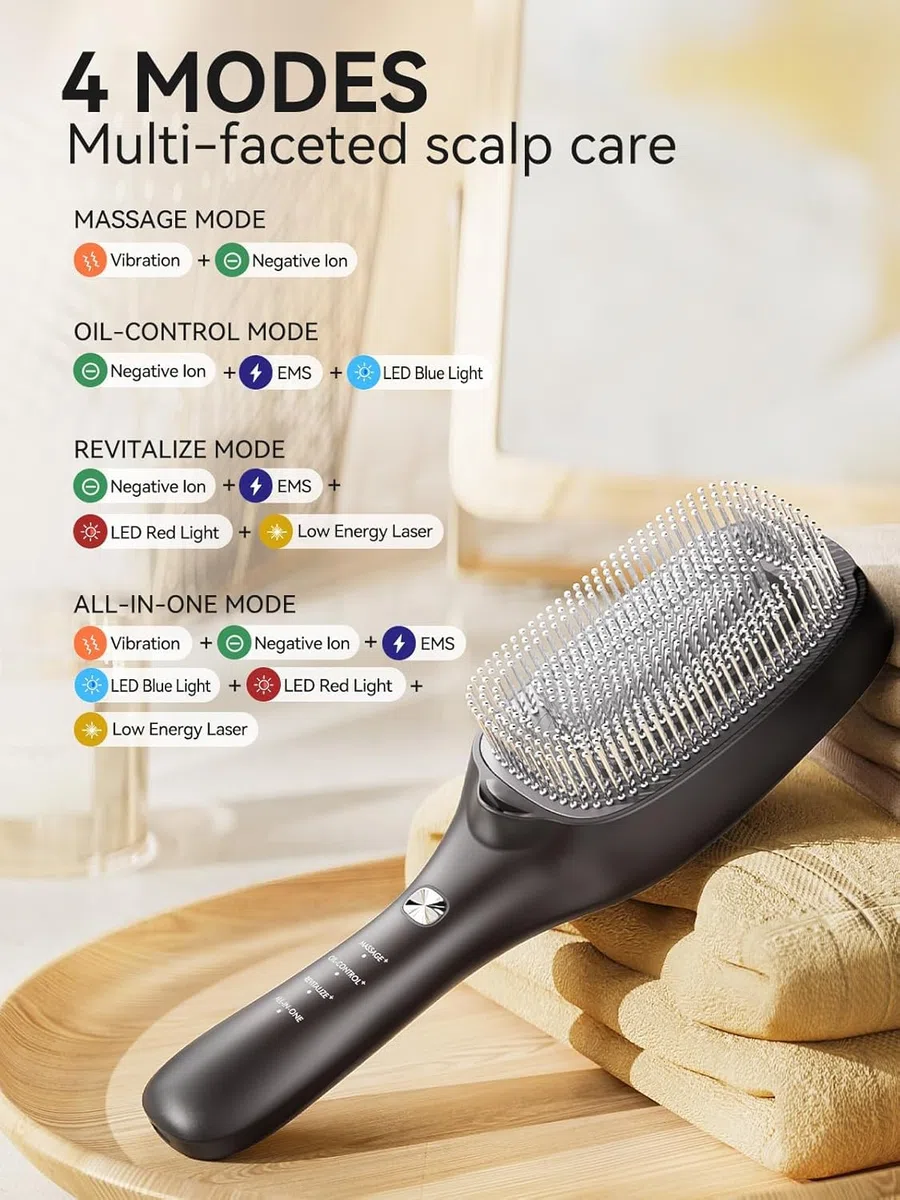 TOUCHBeauty Brosse Laser Rouge/Bleue & Ions Négatifs – Lissage,anti-graîcheur & anti-chute,Favorise la pousse des cheveux et rend la chevelure plus dense,USB-C, étanche