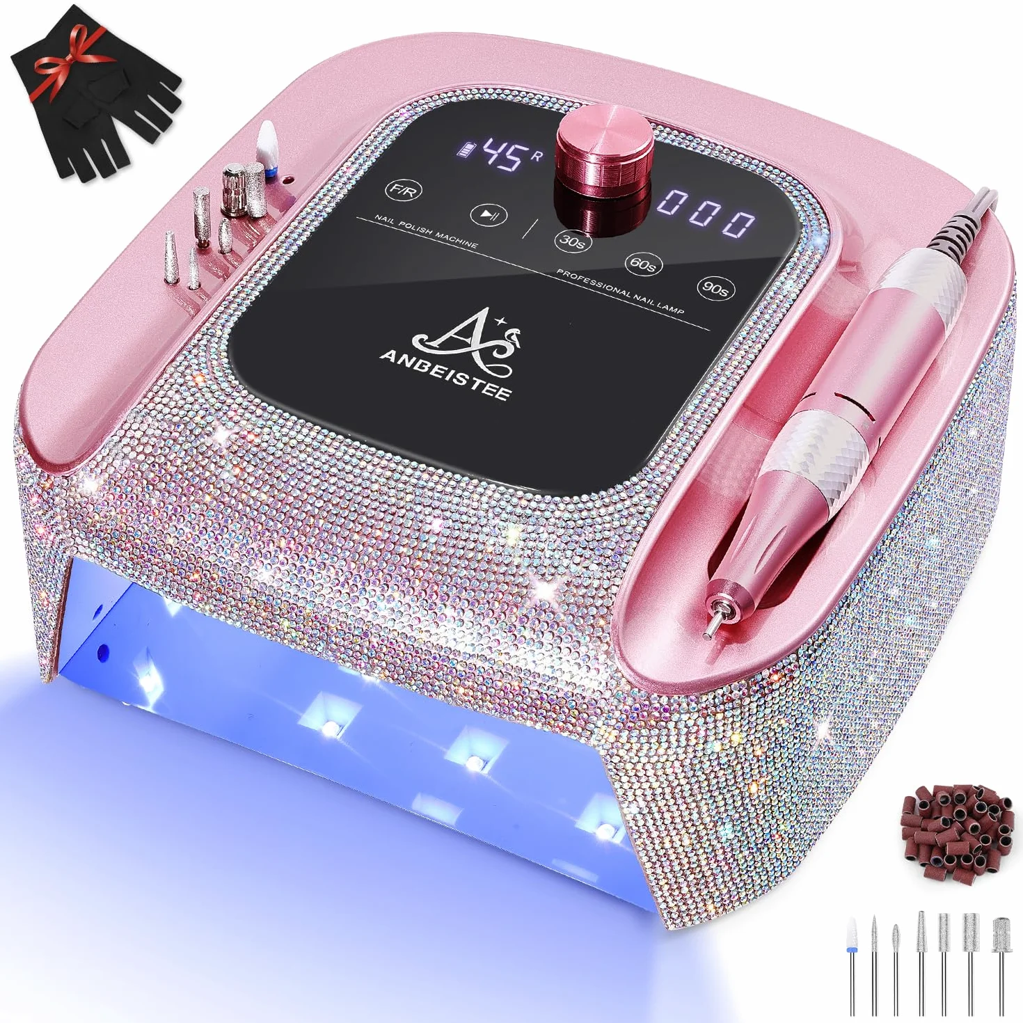 2-en-1 Ponceuse pour Ongles et Lampe UV pour Les Ongles, Electrique Ponceuse pour Ongles Rechargeable Professionnelle de 45000 RPM, Lampe à Ongles UV, Lampe de Séchage Rapide des Ongles