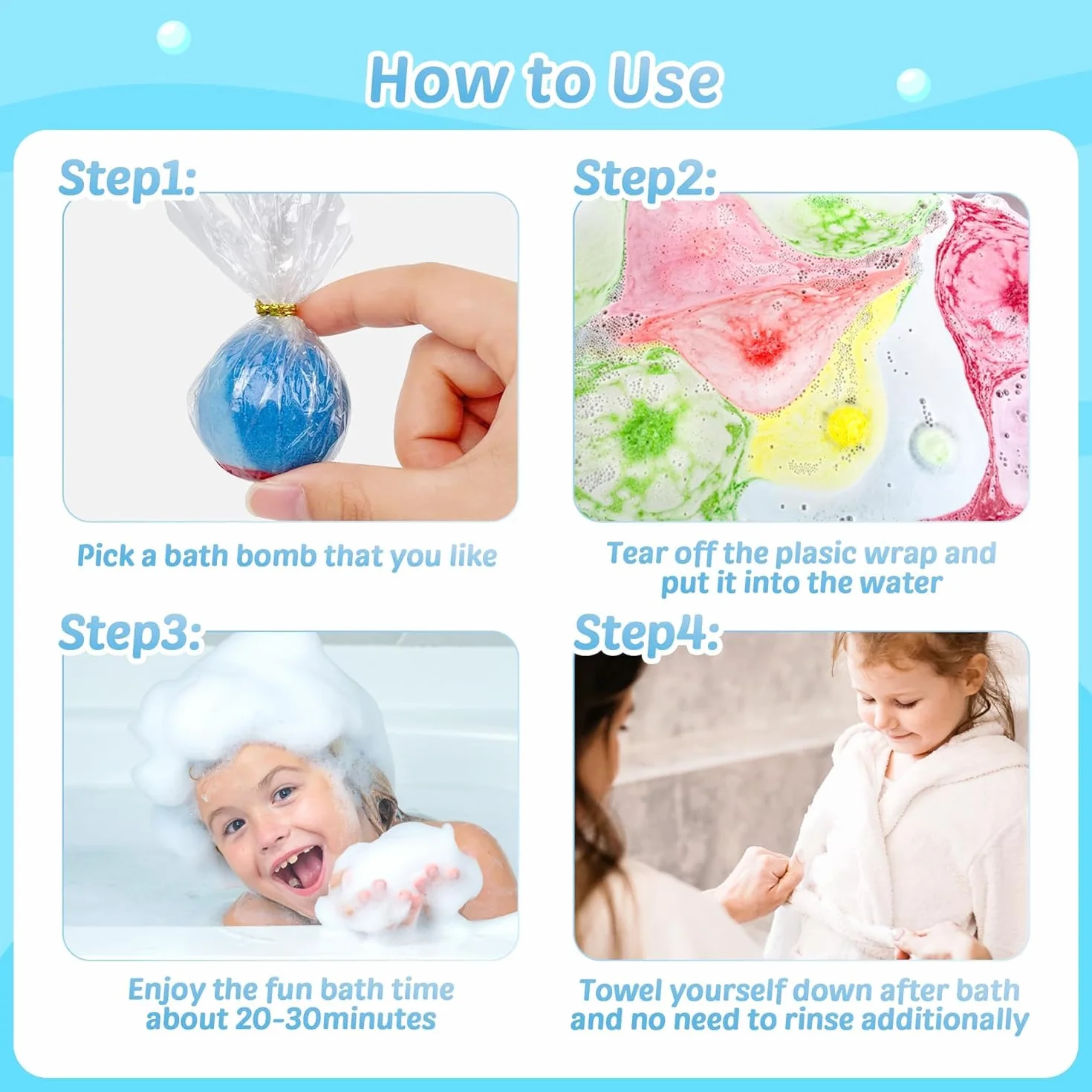 Bombes de bain pour enfants 24 pièces phosphorescentes naturelles et biologiques