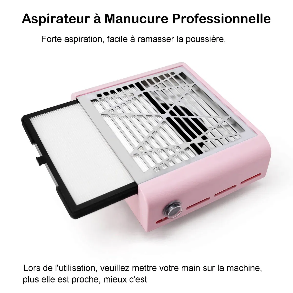 Aspirateur Ongles pour Manucure, Aspirateur Table Ongle Puissant, Aspirateur Poussiere Ongle Professionnel Manucure, Rose