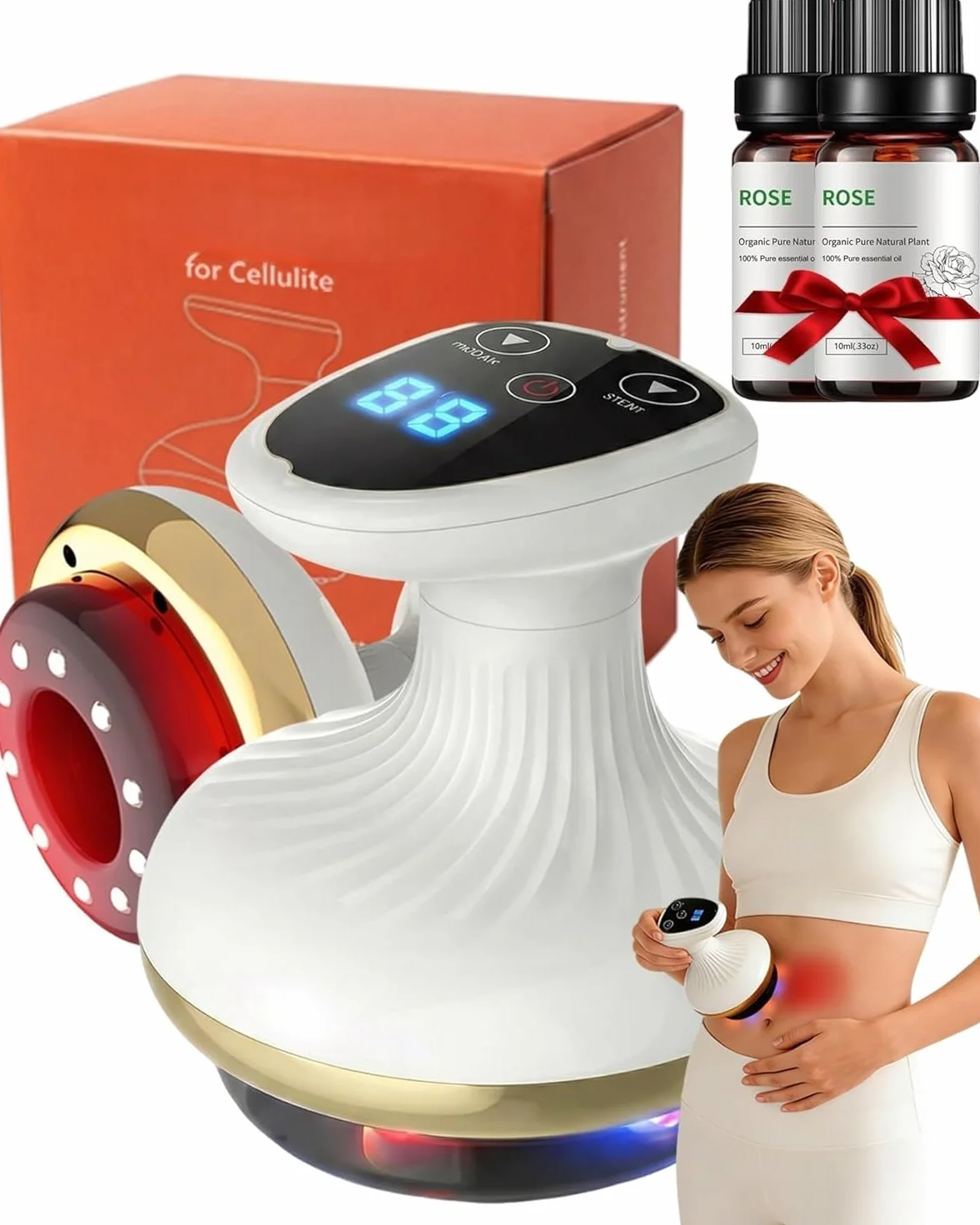 Appareil de Massage 4 en 1 Contre la Cellulite, Masseur Anti Cellulite Vacuvia, Ventouse et Gua Sha Électrique, 9 Niveaux d’Aspiration et Chaleur, Peau Plus Ferme et Meilleure Circulation (Red)