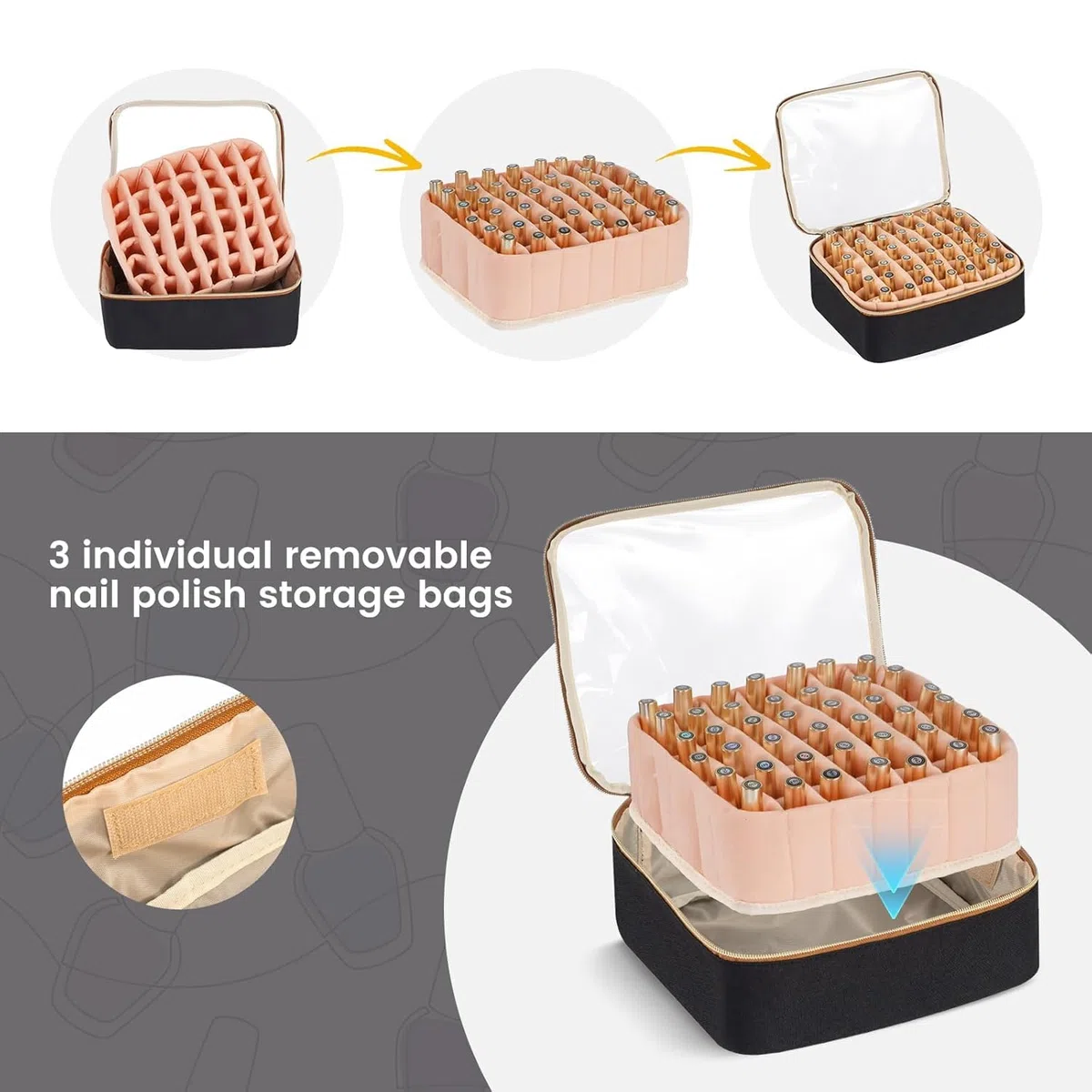 Hautton Grand Organisateur Transport de Vernis à Ongles, Sac Rangement Contenant 126 Flacons de Vernis à Ongles et Lampe sécheuse à Ongles, Étui Voyage Professionnel Robuste pour Manucure