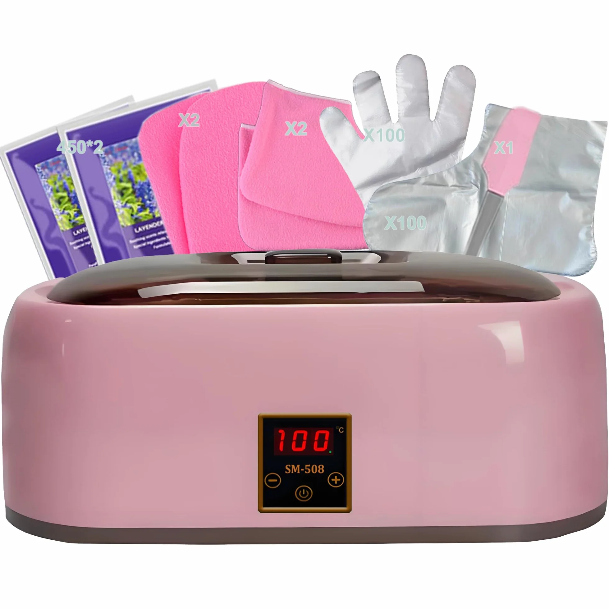 Bain de paraffine 4000ml pour mains et pieds, cire de paraffine 900g avec accessoires, soin peaux sèches (rose)