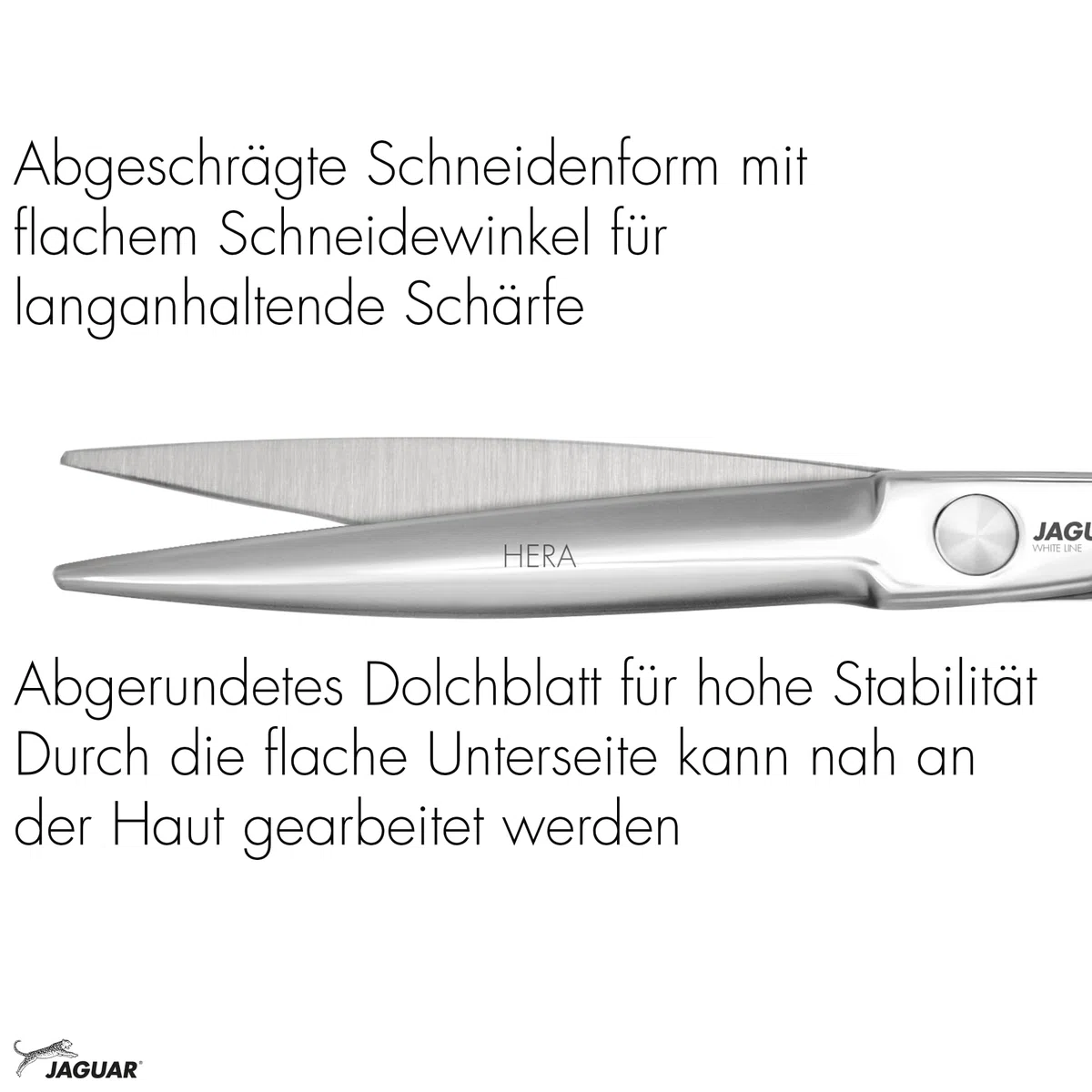 JAGUAR Ciseaux de cheveux HERA 6.25" | Ciseaux de coiffeur en design Crane avec crochet à doigt forgé et lame de poignard arrondie | polis | Fabriqués en Allemagne