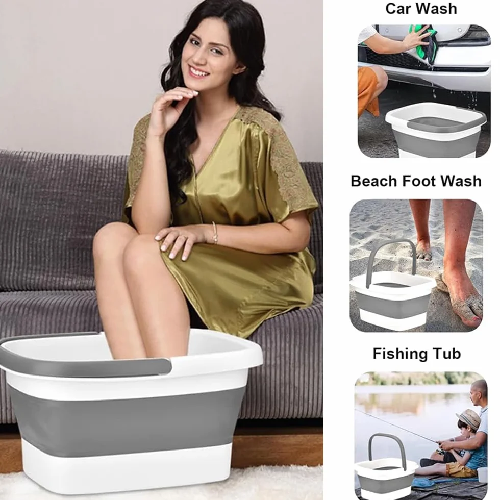 Bain de pieds pliable avec massage 15 L seau de bain pour soulager le stress fatigue