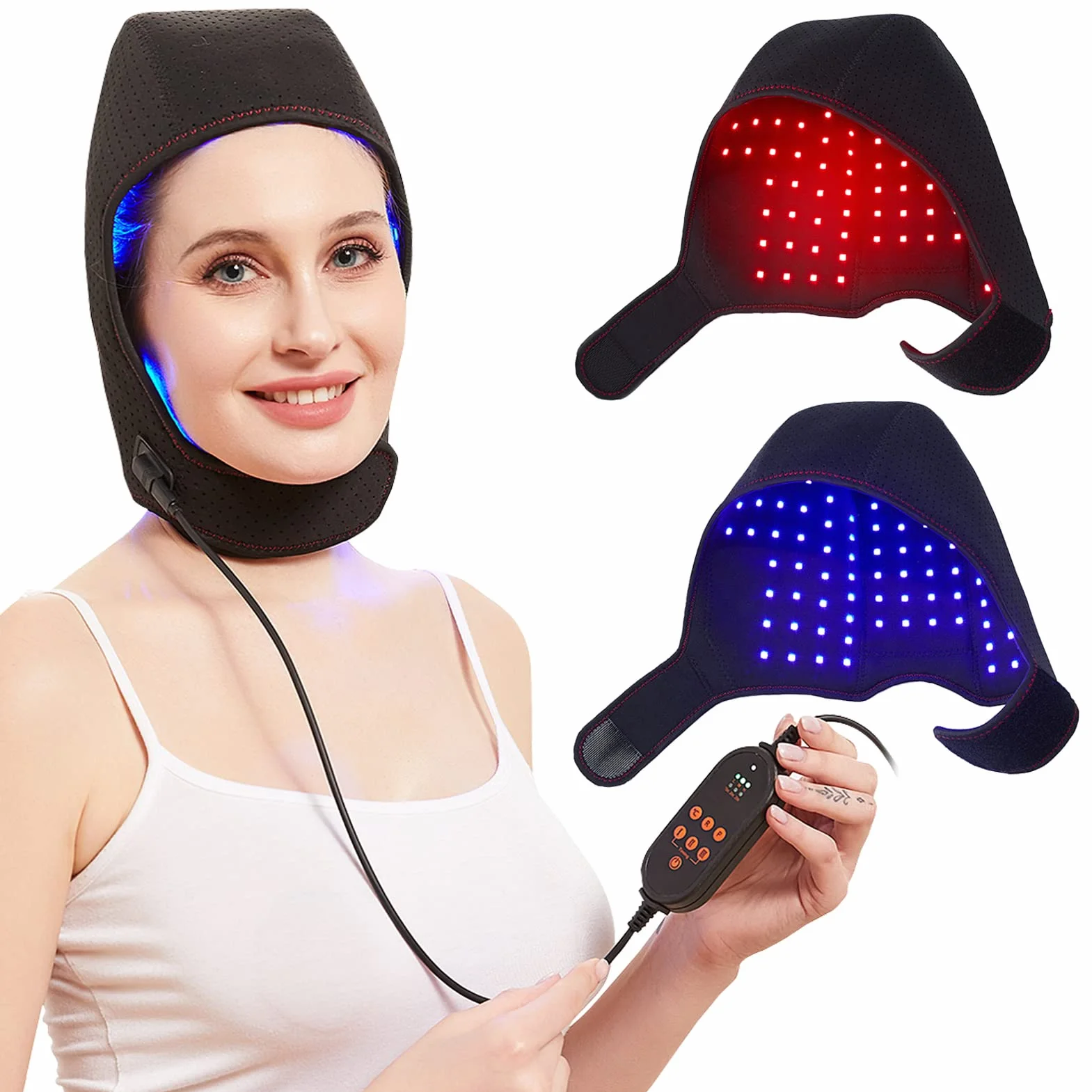 JOBYNA Thérapie par la Lumière Rouge et Infrarouge et Bleue pour la Repousse des Cheveux, Chapeau de Luminothérapie Lampe Infrarouge, Red Light Therapy pour la Perte de Cheveux, Douleur