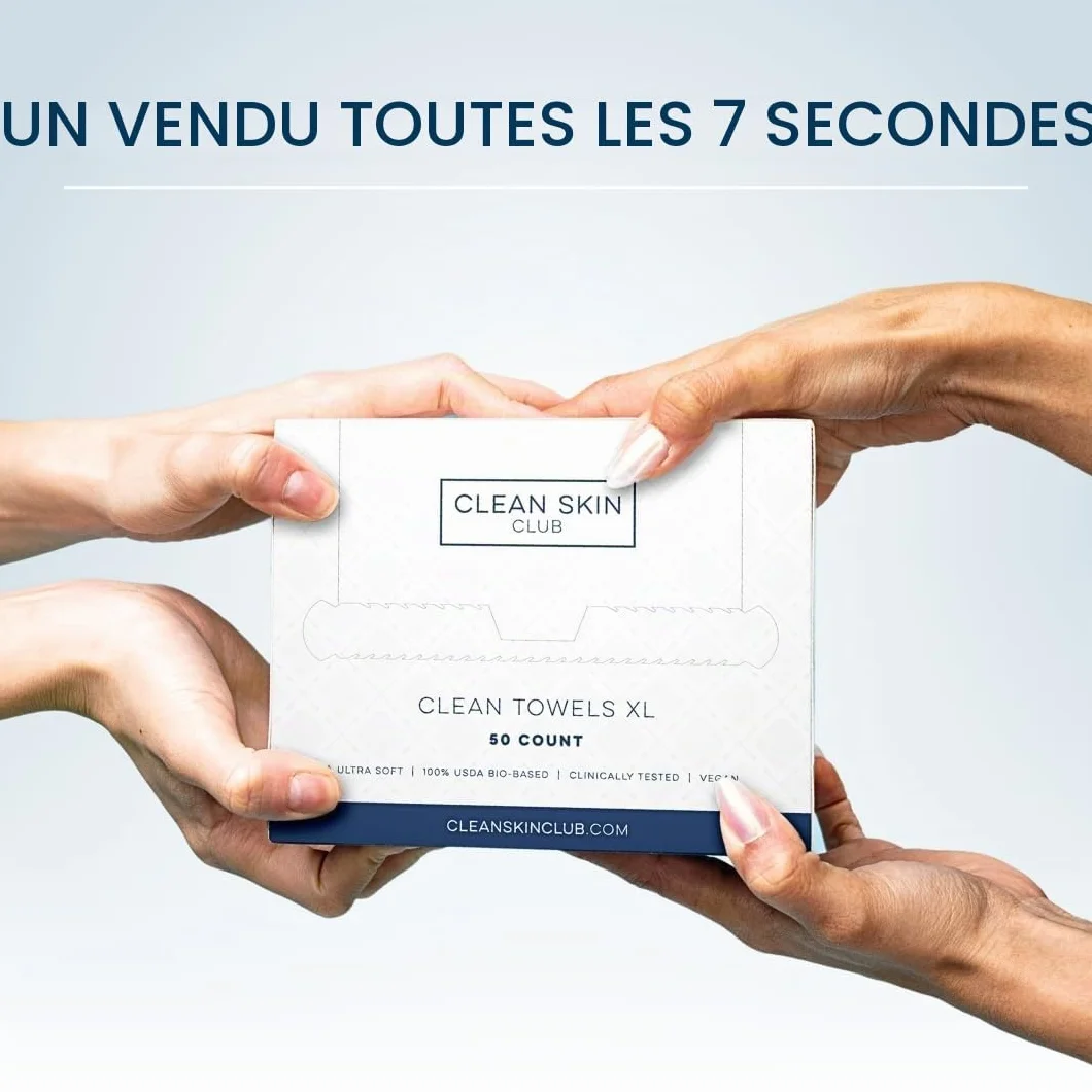 Clean Skin Club Récipient en bambou avec couvercle, 50 serviettes jetables Clean Towels XL Original