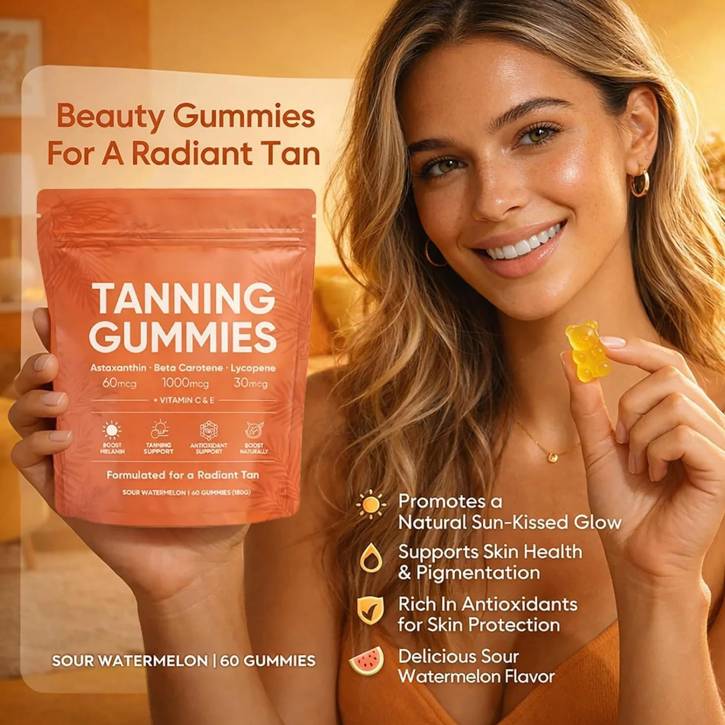 Gommes de bronzage peau bêta-C-arotène L-ycopène Sublime éclat naturel prolonge accélère résultats bronzage 3 Pcs