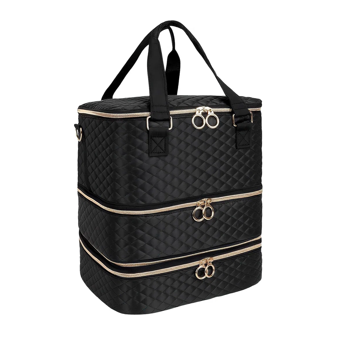 Organisateur pour Vernis à Ongles, 3 Étages, Sac de Rangement pour 84 Flacons, Lampe LED, Noir