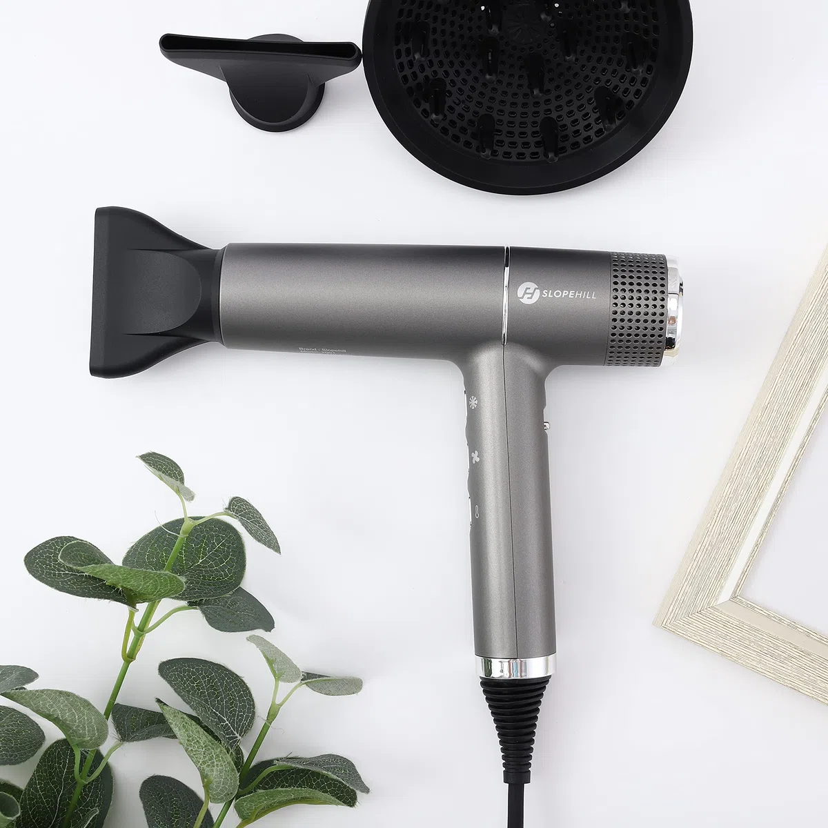 Slopehill Sèche-Cheveux Professionnel avec Moteur Sans Balais Unique | Micro-Filtre Innovant | Technologie Oxy Active | Affichage Led | 268g Super Léger, 2000w (Gris)