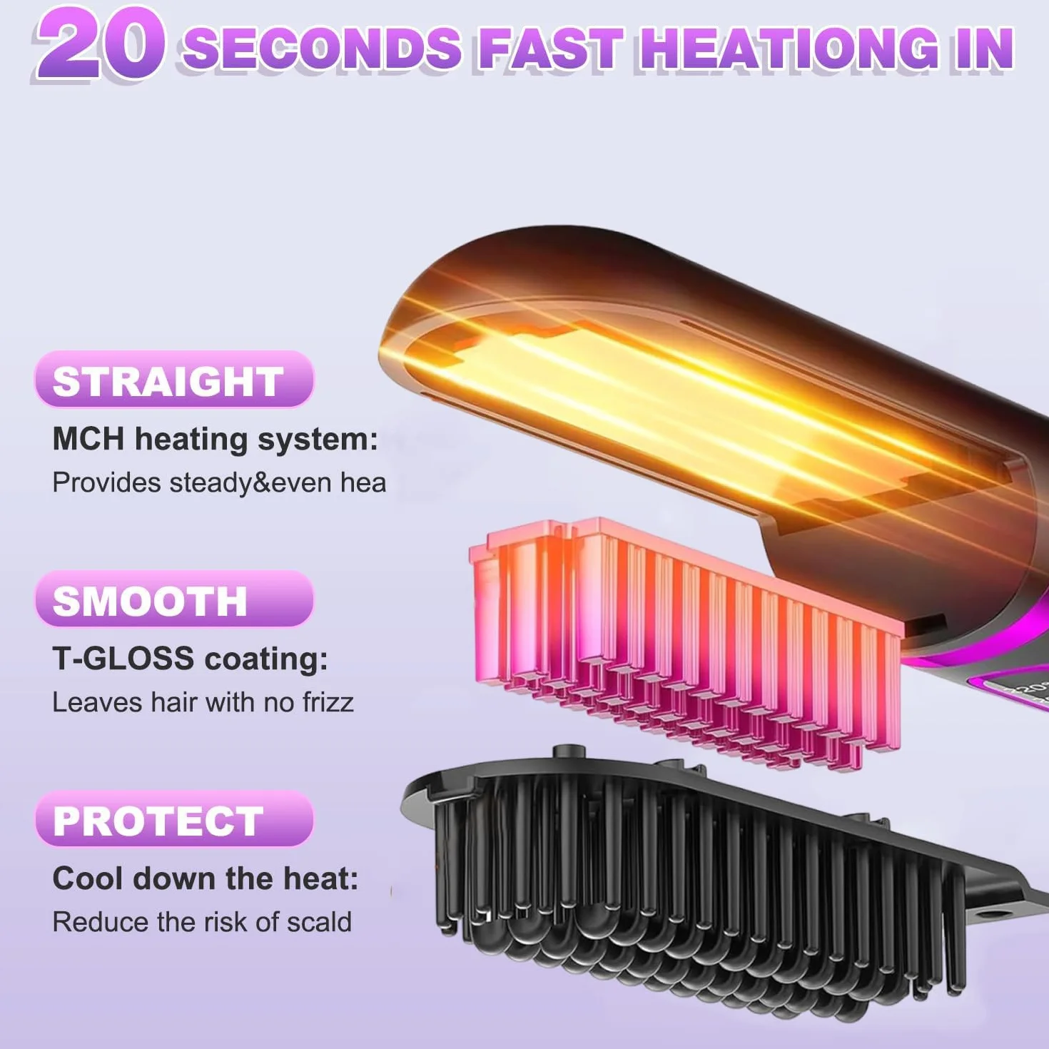 Brosse Lissante Sans Fil Chauffage Céramique MCH 4 Réglages Température Soin Capillaire Ions Négatifs